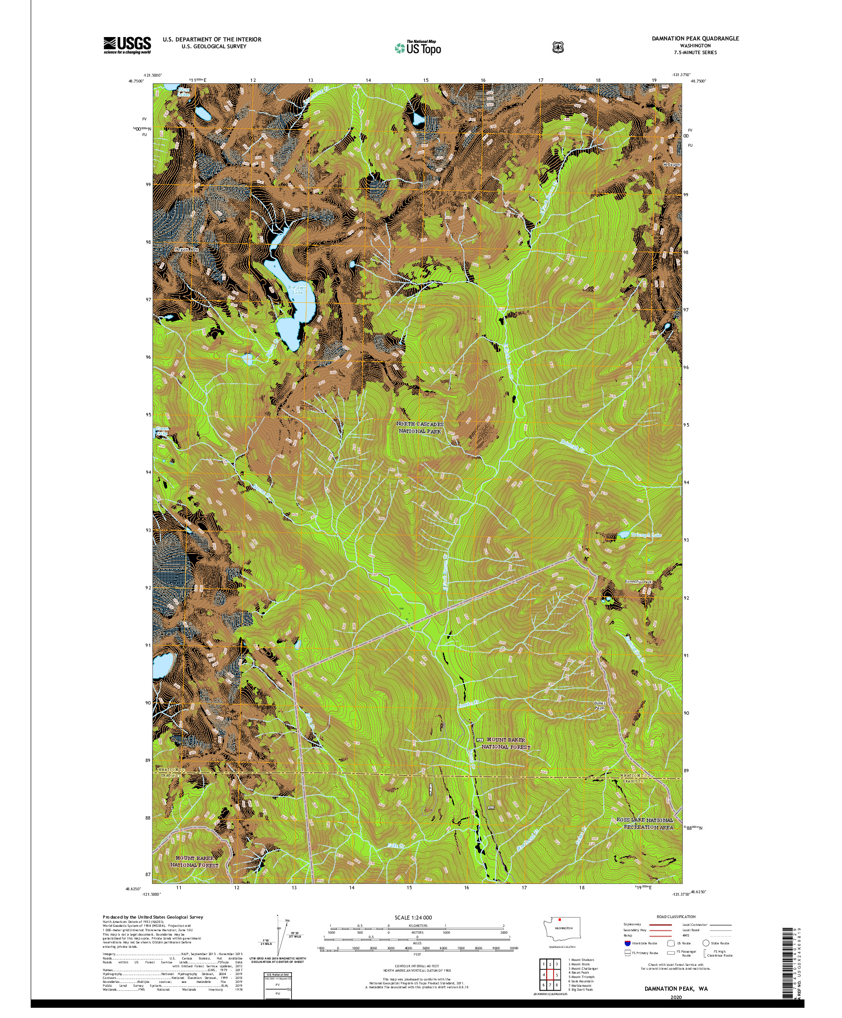 USGS US TOPO 7.5-MINUTE MAP FOR DAMNATION PEAK, WA 2020