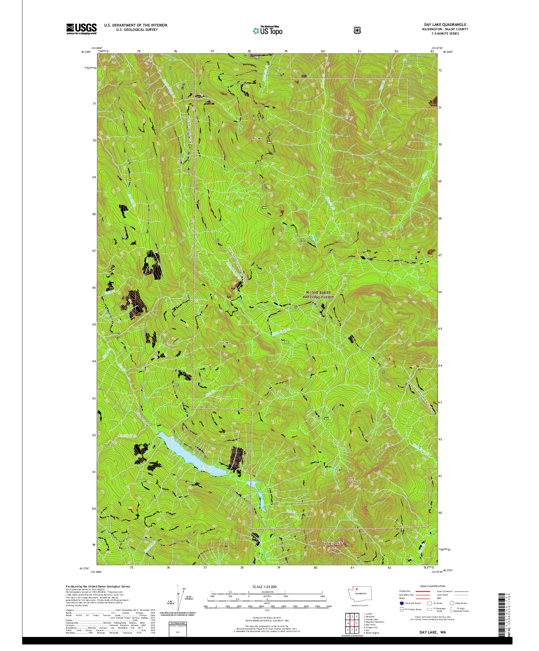 USGS US TOPO 7.5-MINUTE MAP FOR DAY LAKE, WA 2020
