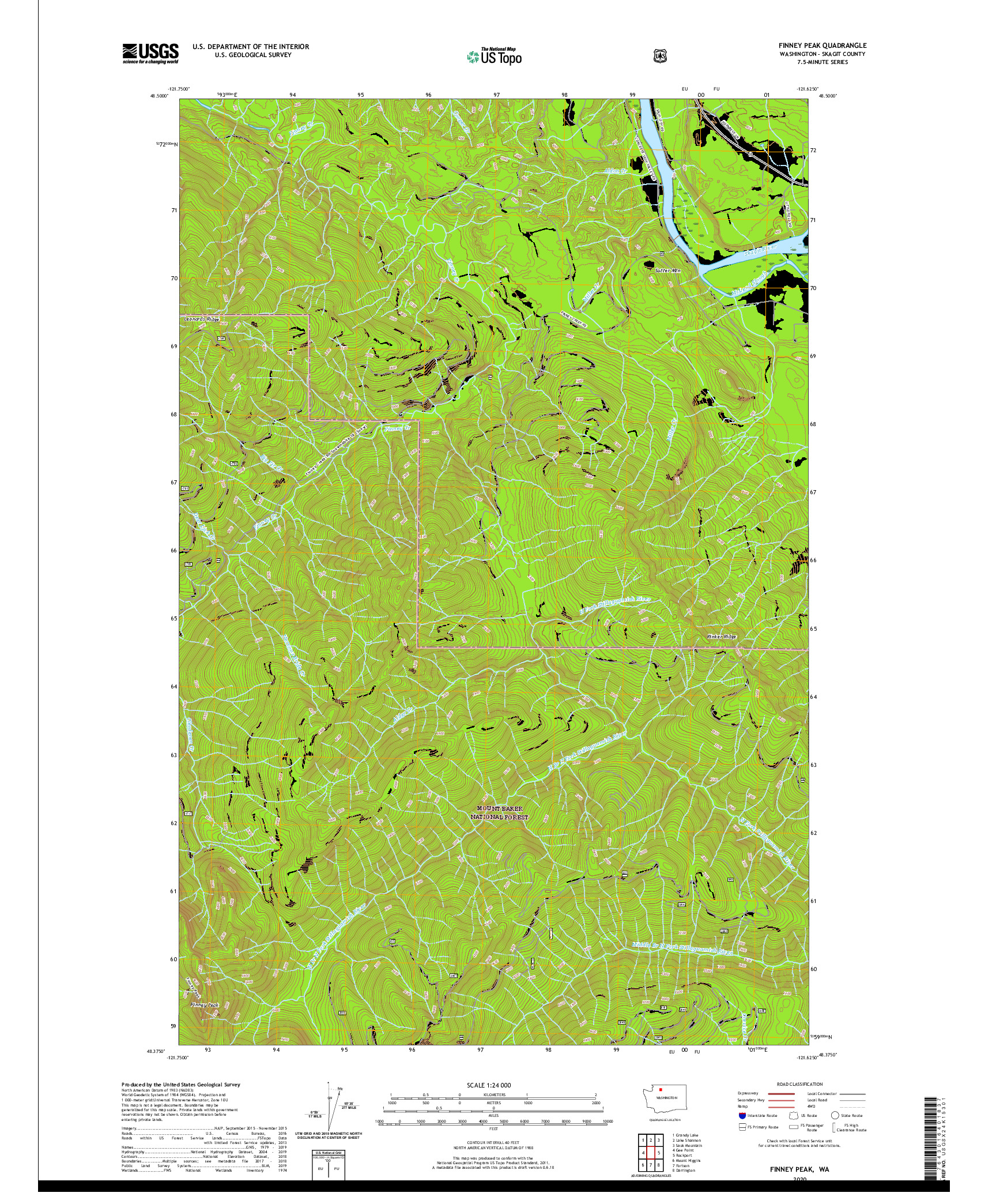 USGS US TOPO 7.5-MINUTE MAP FOR FINNEY PEAK, WA 2020