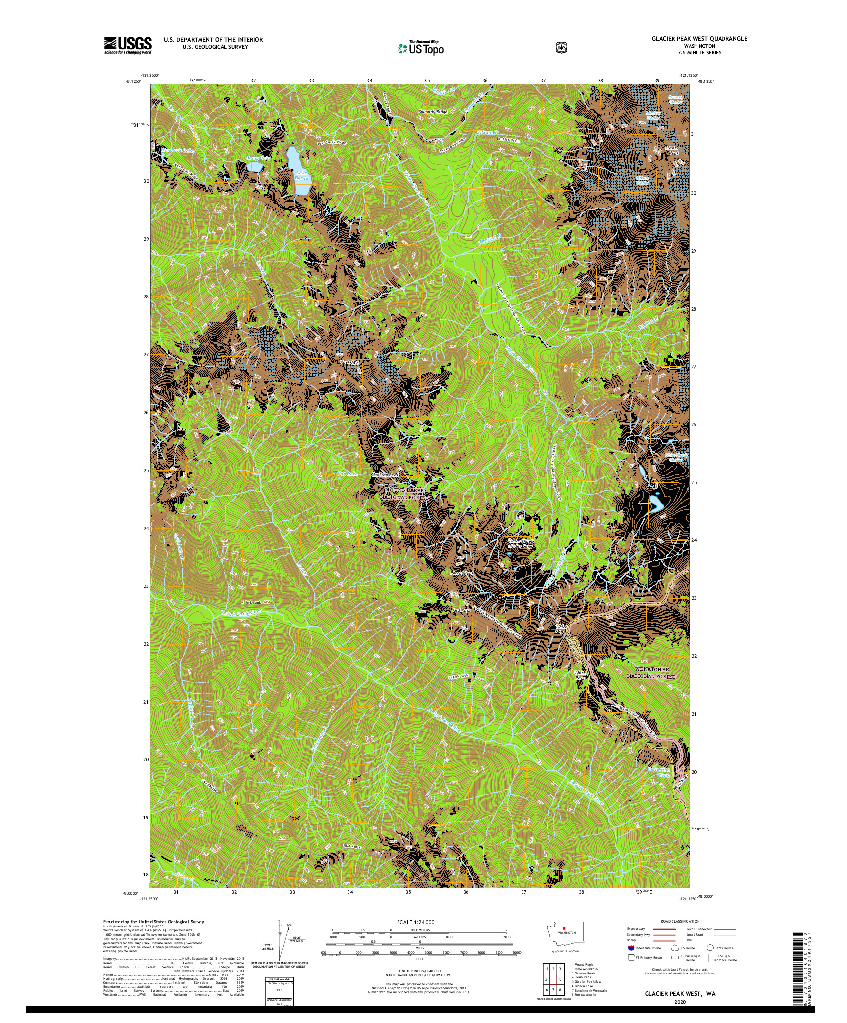 USGS US TOPO 7.5-MINUTE MAP FOR GLACIER PEAK WEST, WA 2020