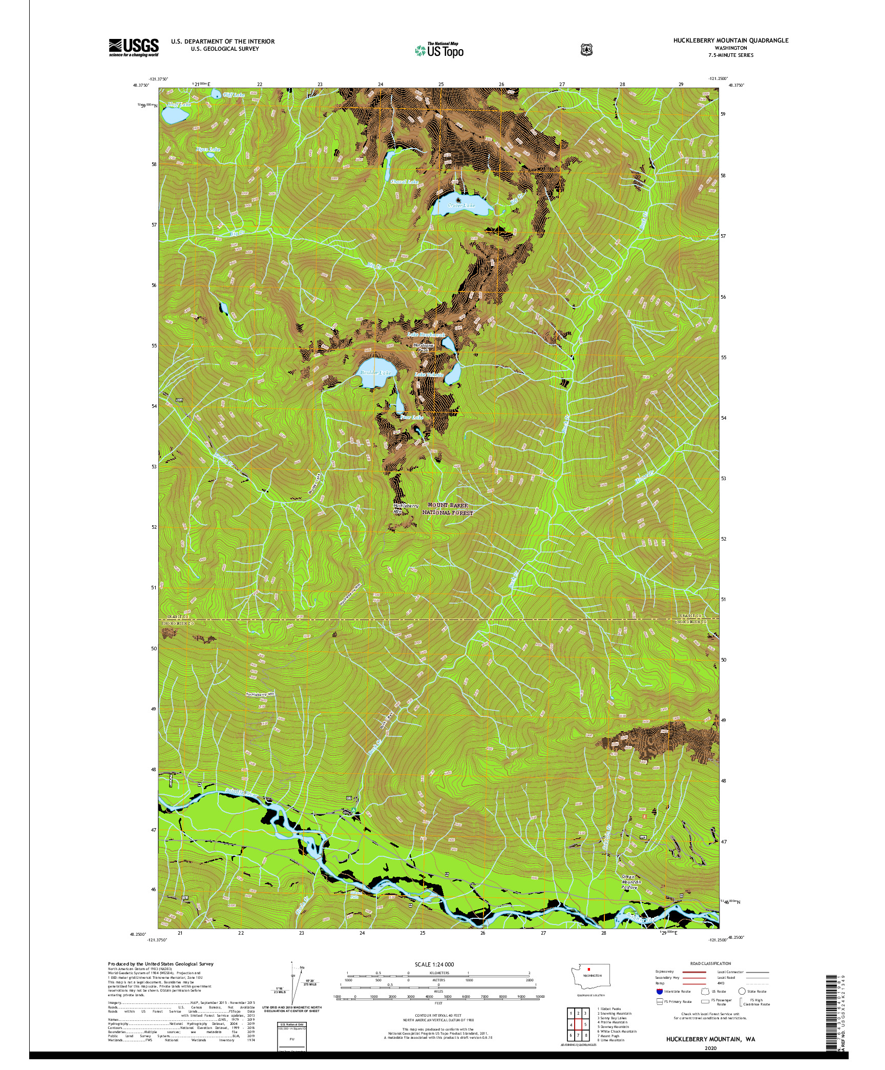 USGS US TOPO 7.5-MINUTE MAP FOR HUCKLEBERRY MOUNTAIN, WA 2020