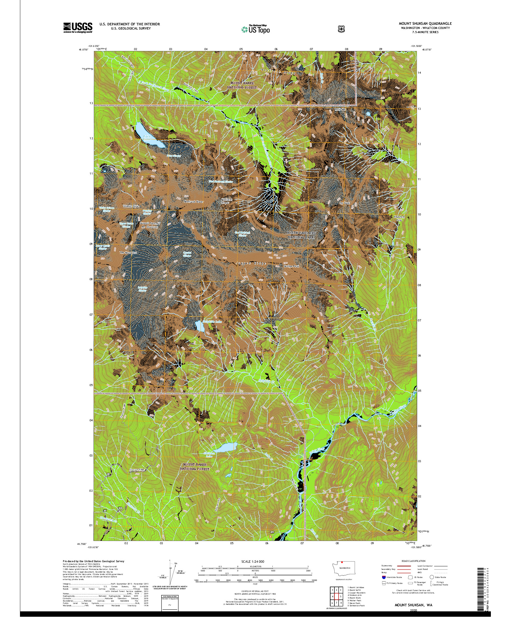 USGS US TOPO 7.5-MINUTE MAP FOR MOUNT SHUKSAN, WA 2020