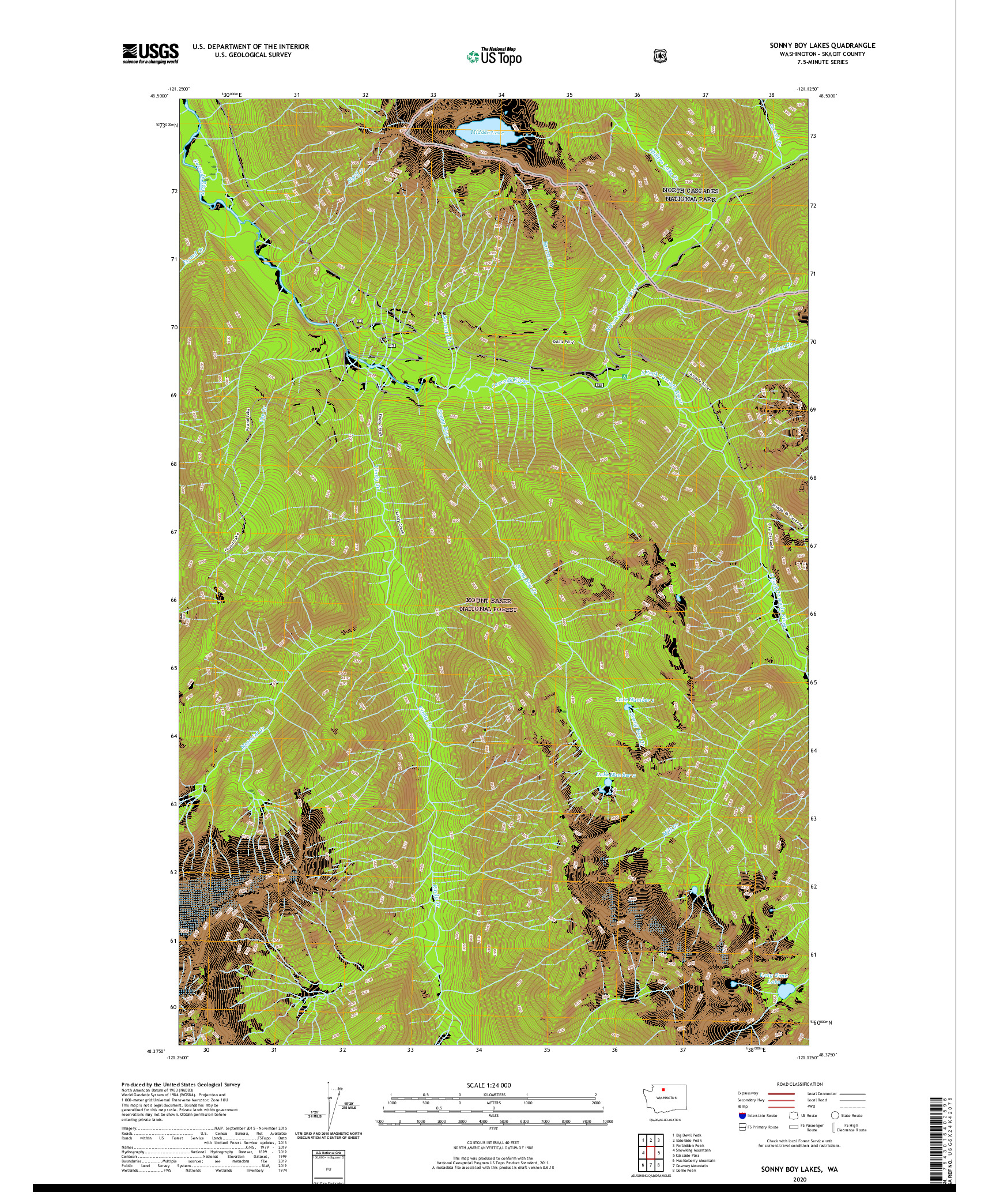 USGS US TOPO 7.5-MINUTE MAP FOR SONNY BOY LAKES, WA 2020