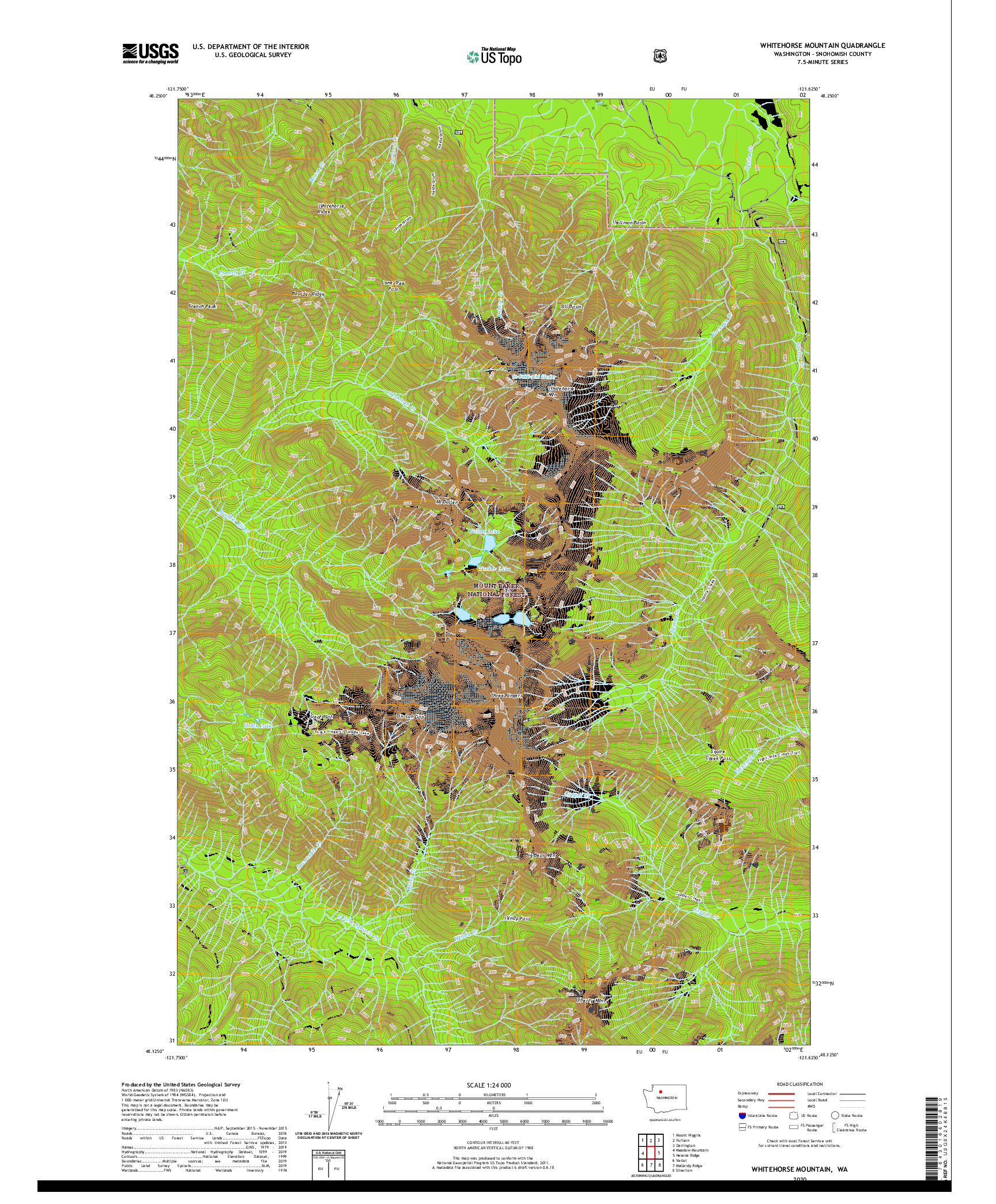 USGS US TOPO 7.5-MINUTE MAP FOR WHITEHORSE MOUNTAIN, WA 2020