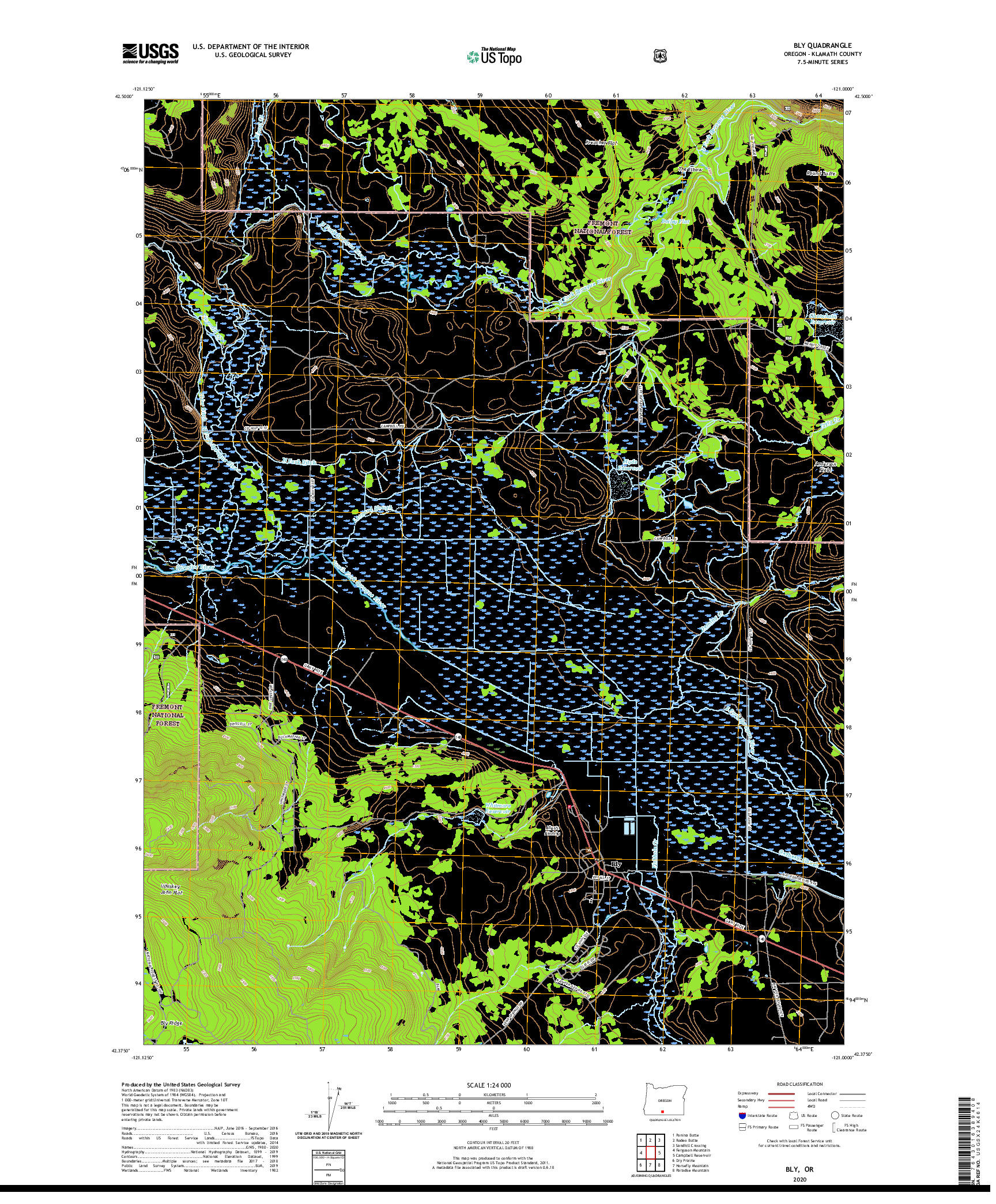 USGS US TOPO 7.5-MINUTE MAP FOR BLY, OR 2020