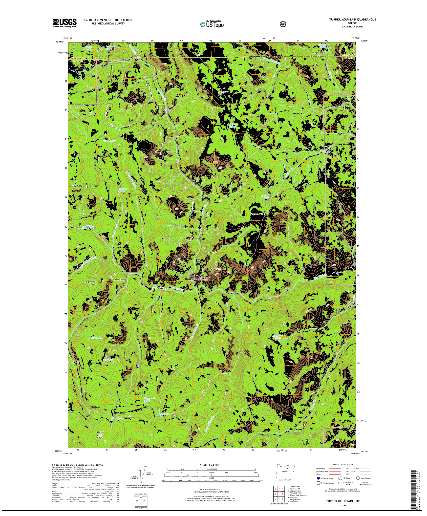 USGS US TOPO 7.5-MINUTE MAP FOR TURNER MOUNTAIN, OR 2020