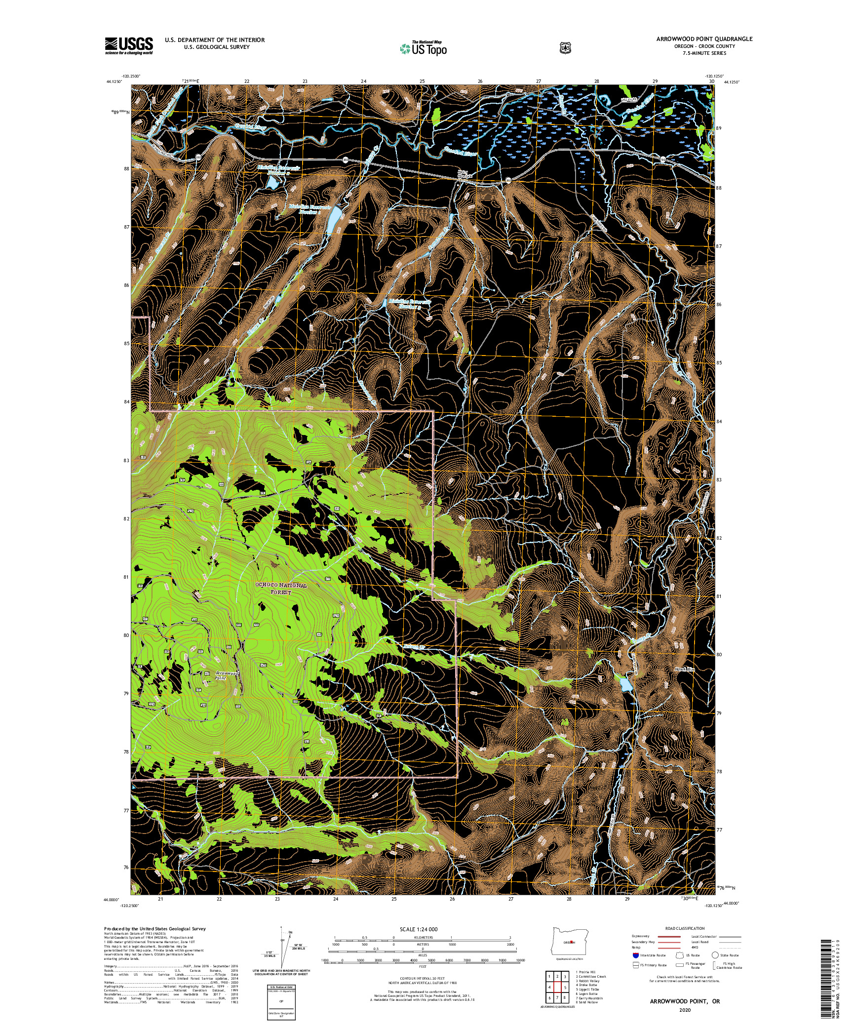 USGS US TOPO 7.5-MINUTE MAP FOR ARROWWOOD POINT, OR 2020