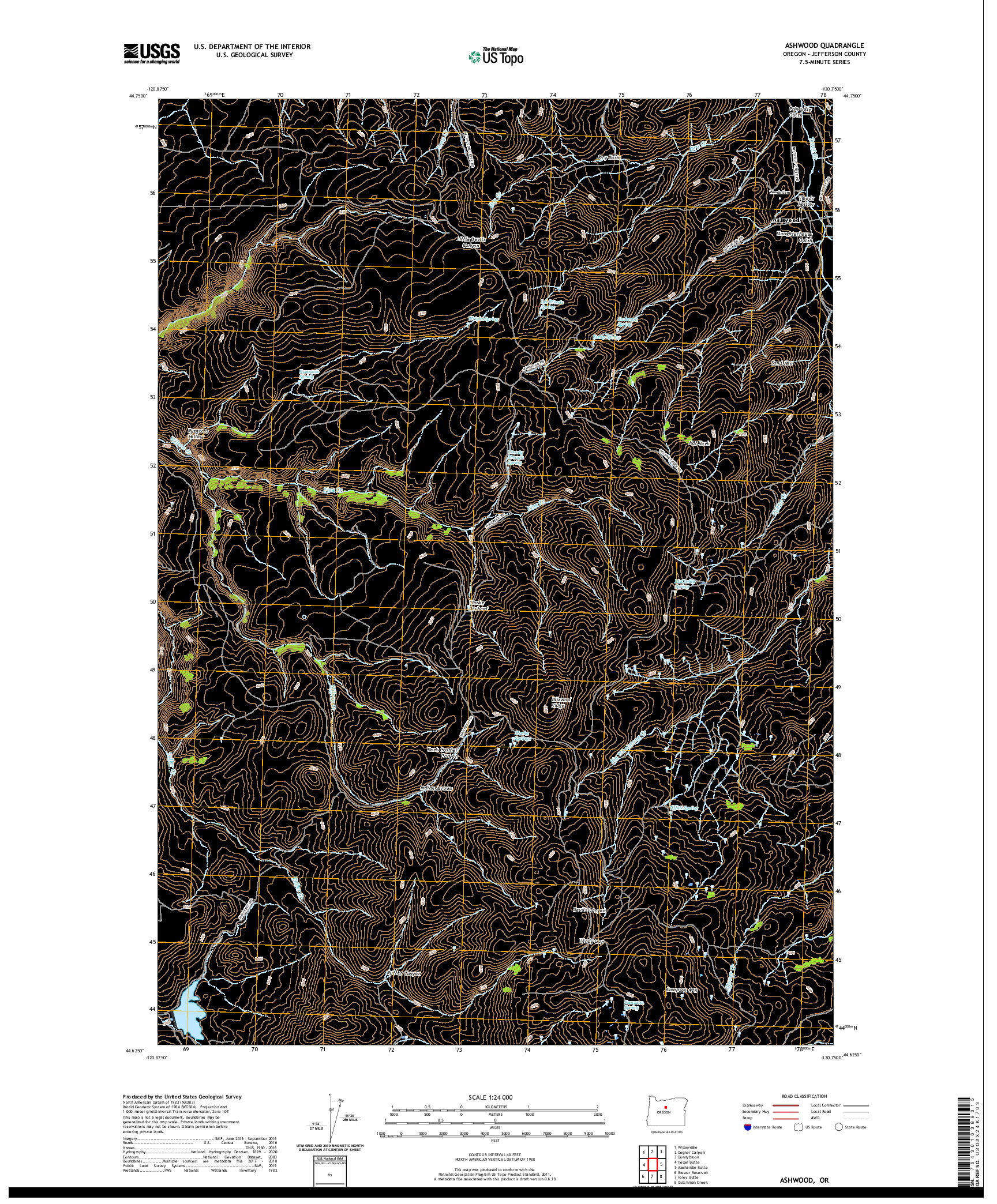 USGS US TOPO 7.5-MINUTE MAP FOR ASHWOOD, OR 2020