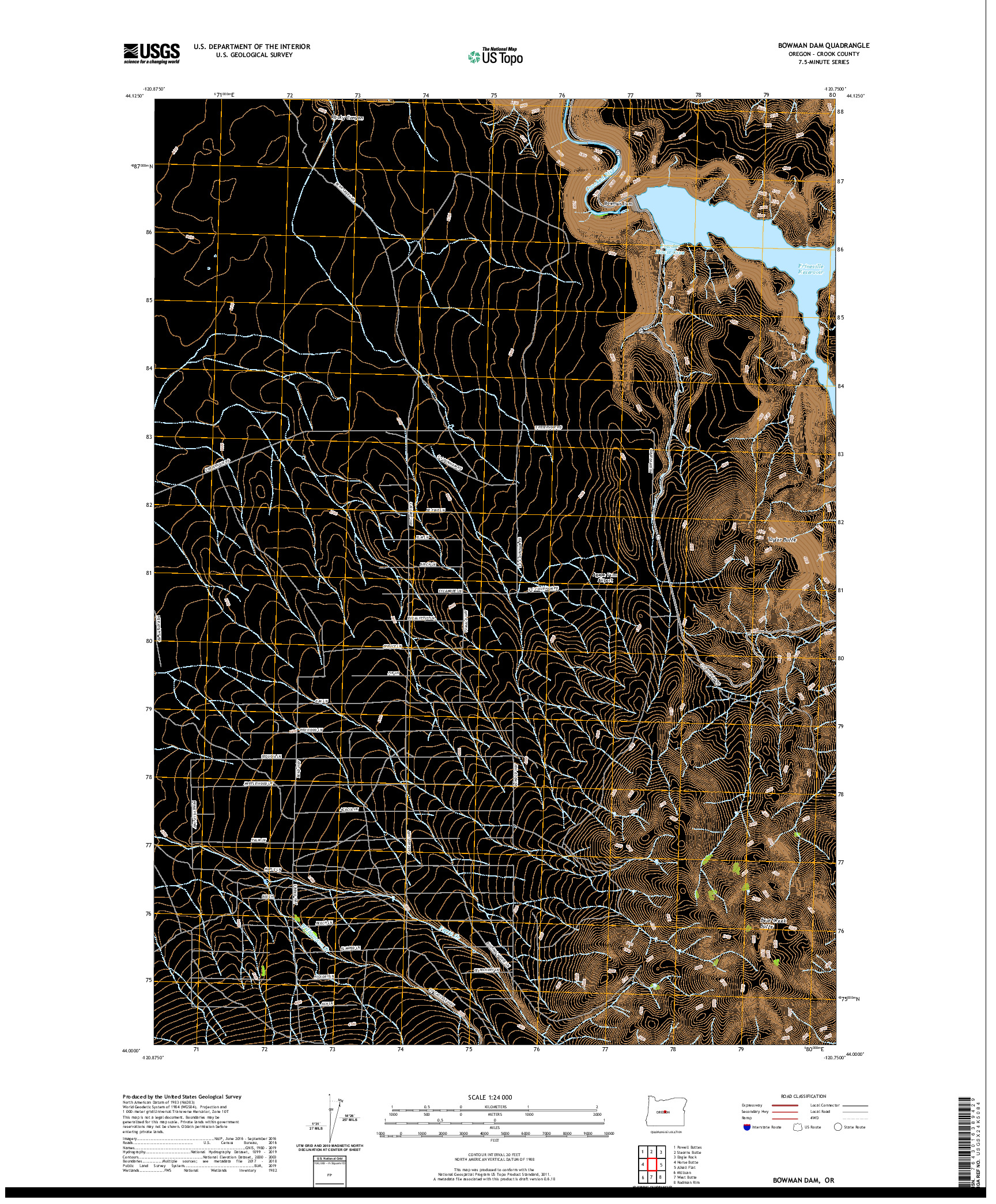 USGS US TOPO 7.5-MINUTE MAP FOR BOWMAN DAM, OR 2020