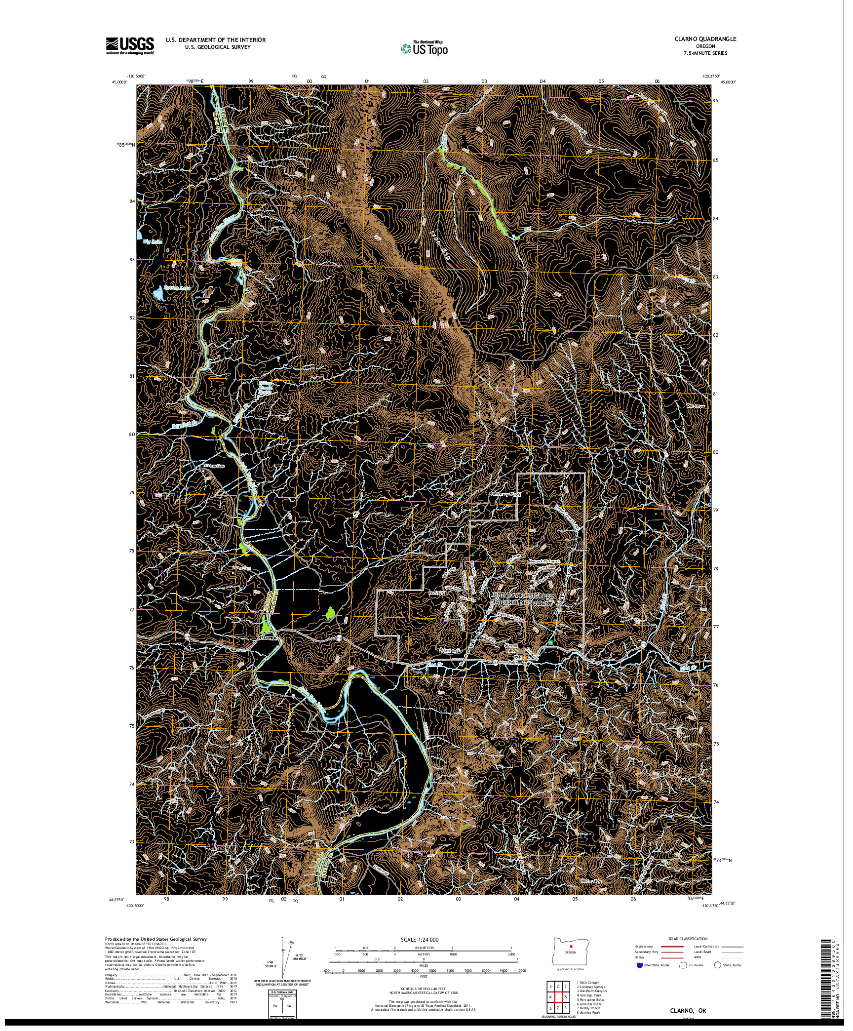 USGS US TOPO 7.5-MINUTE MAP FOR CLARNO, OR 2020