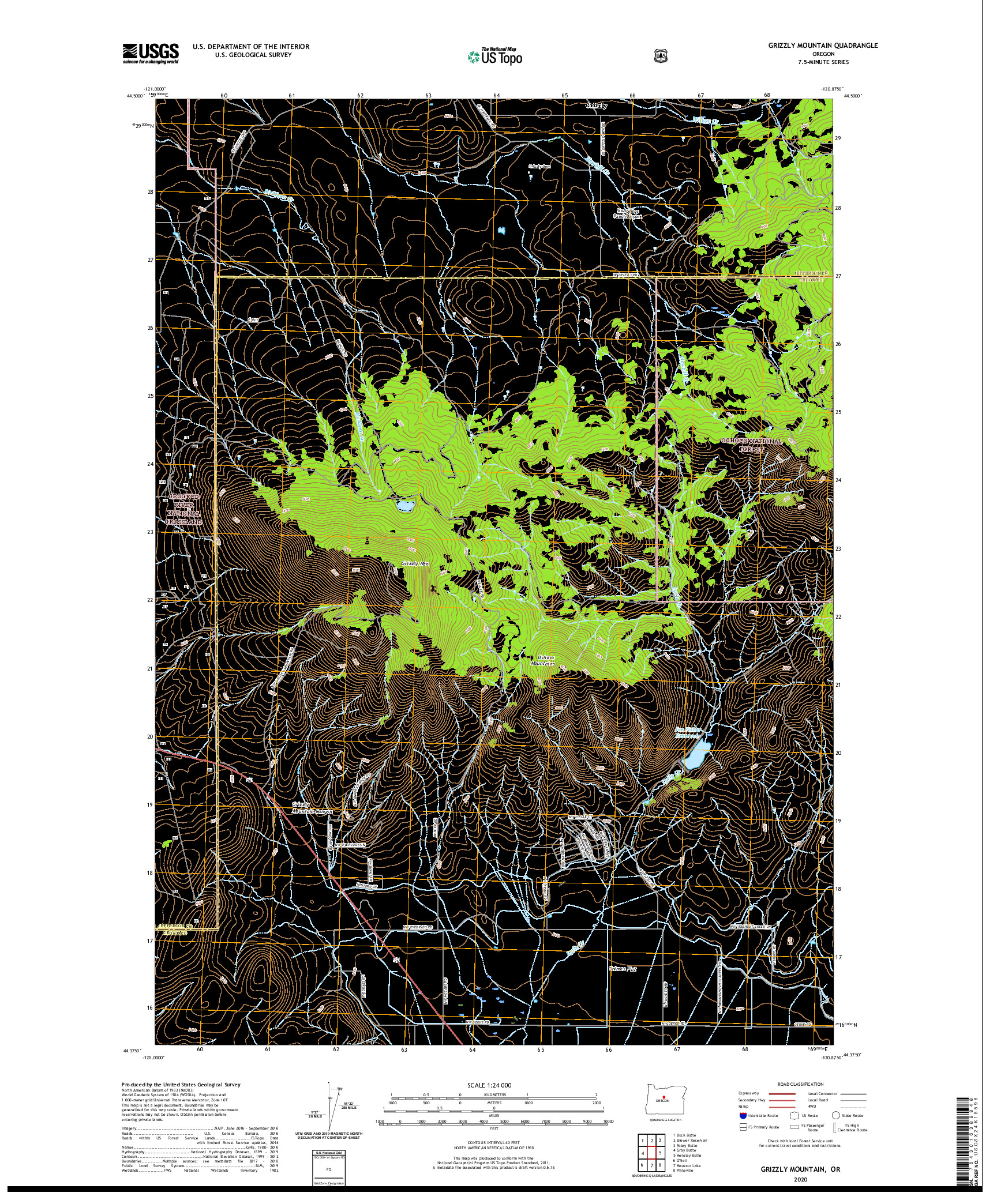 USGS US TOPO 7.5-MINUTE MAP FOR GRIZZLY MOUNTAIN, OR 2020