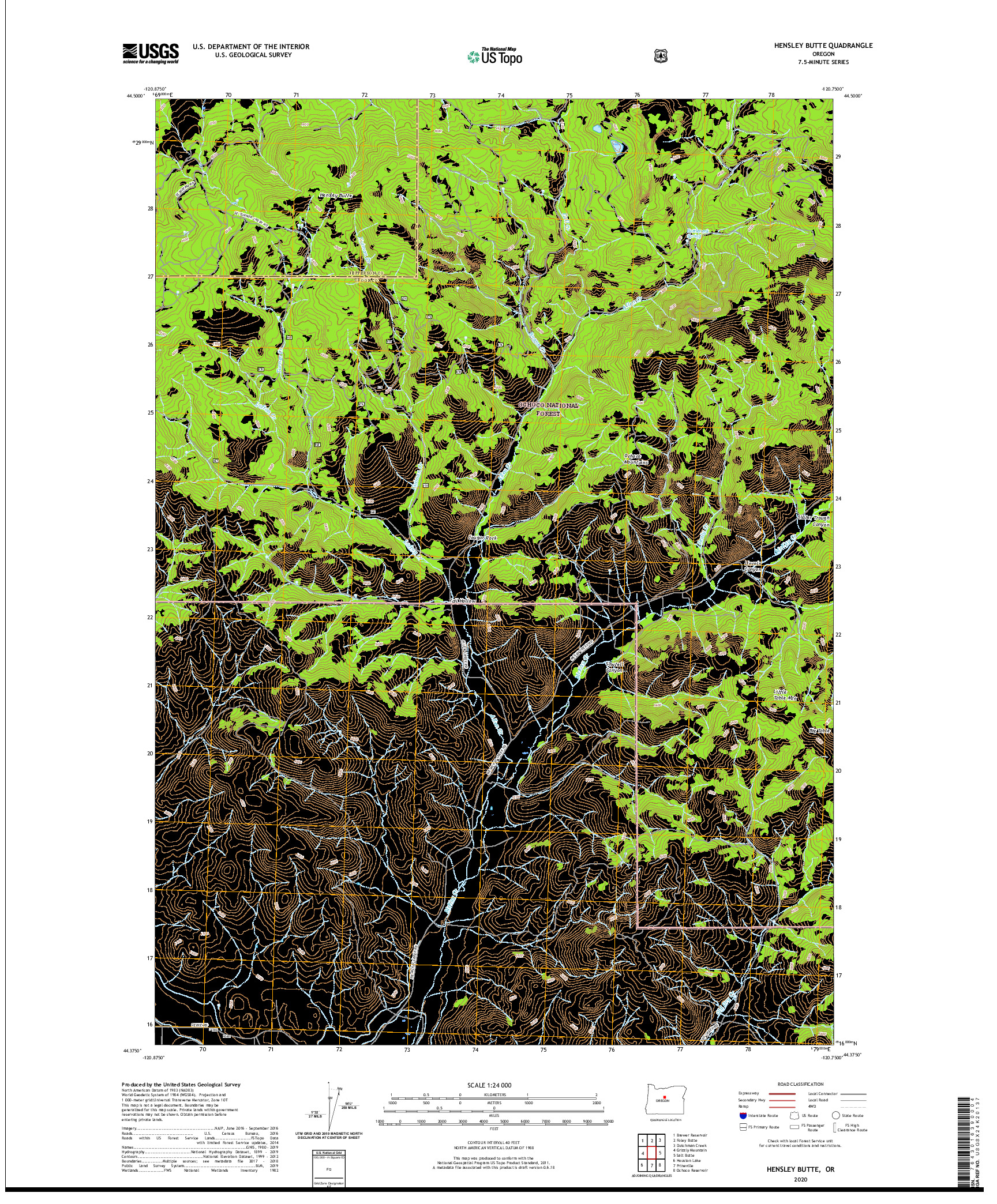 USGS US TOPO 7.5-MINUTE MAP FOR HENSLEY BUTTE, OR 2020
