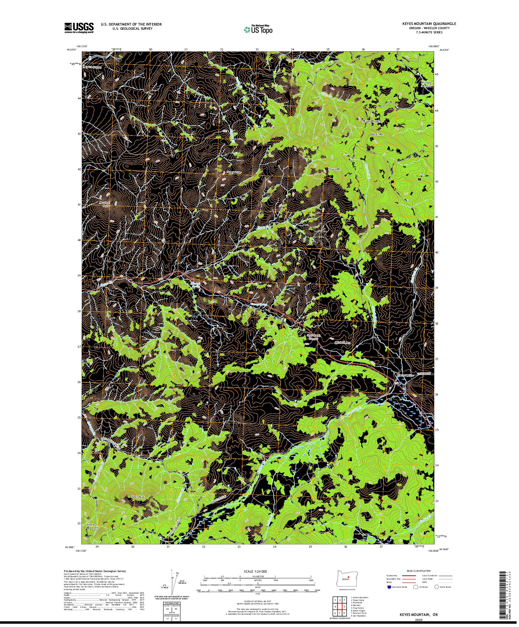 USGS US TOPO 7.5-MINUTE MAP FOR KEYES MOUNTAIN, OR 2020