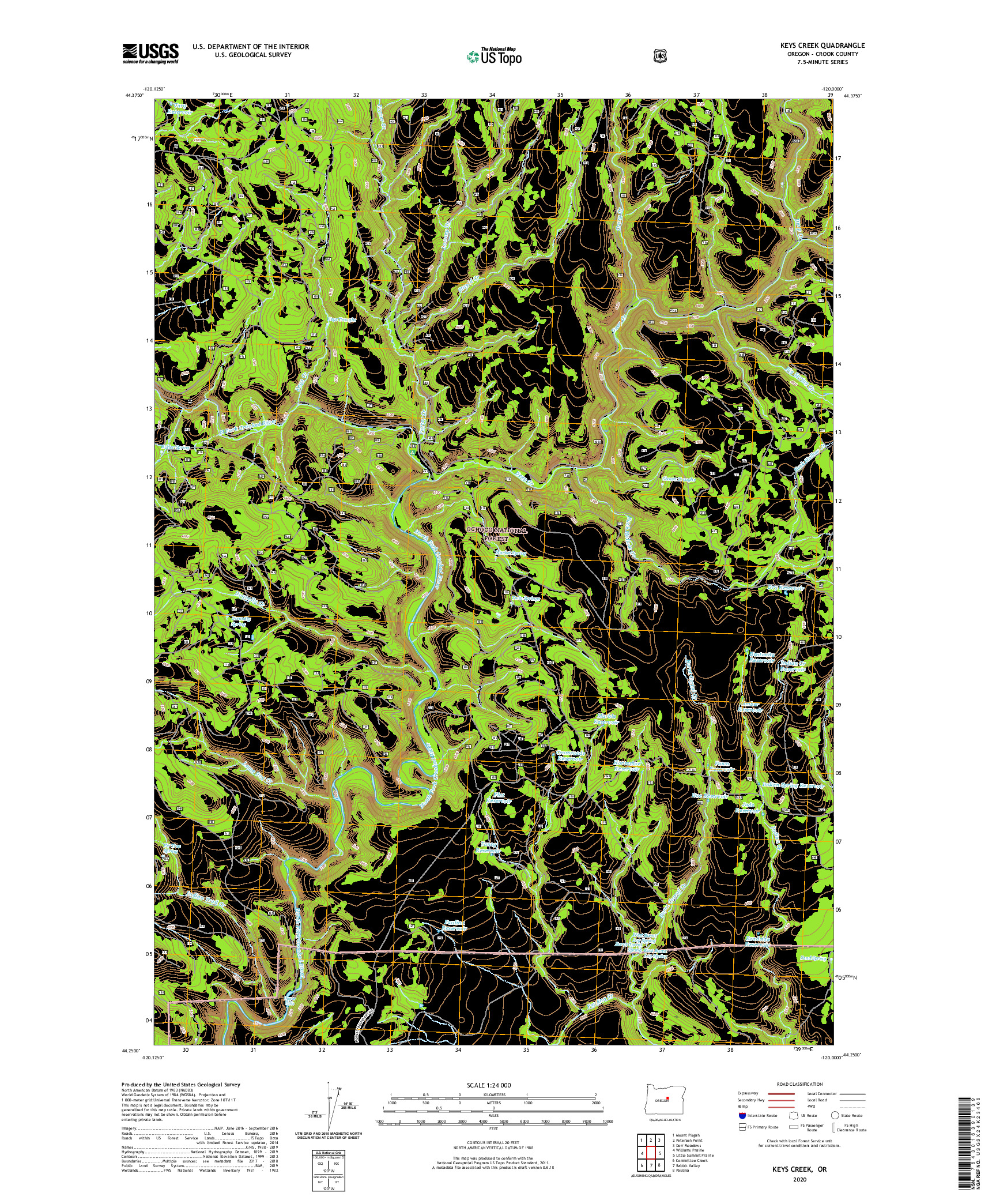 USGS US TOPO 7.5-MINUTE MAP FOR KEYS CREEK, OR 2020