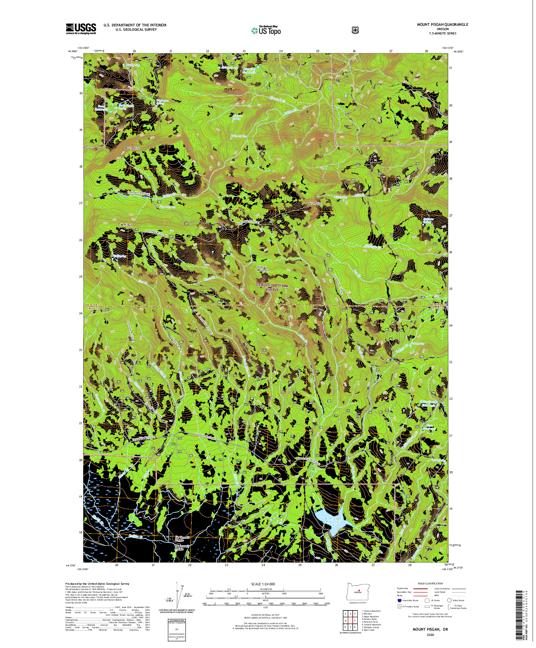 USGS US TOPO 7.5-MINUTE MAP FOR MOUNT PISGAH, OR 2020