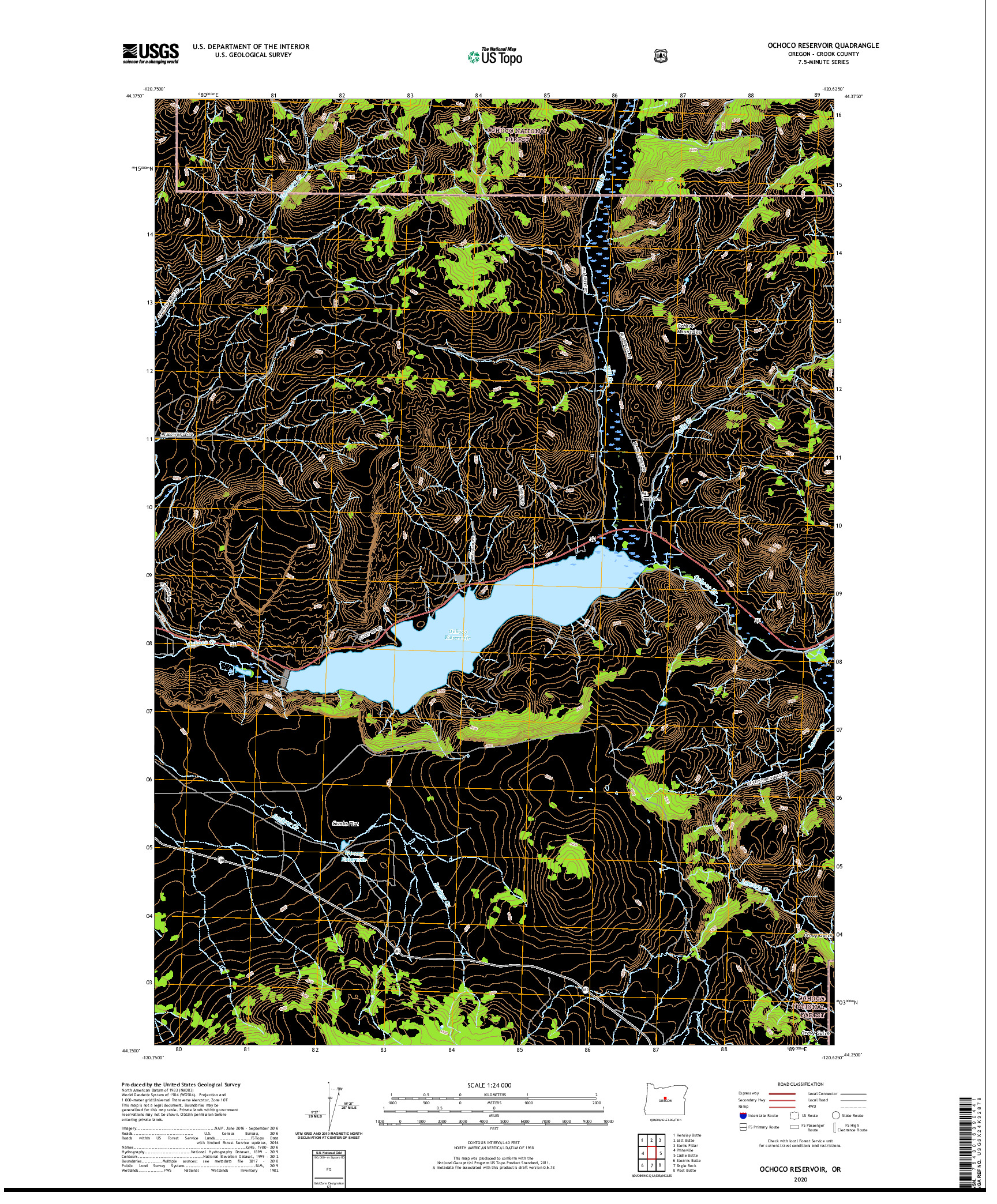 USGS US TOPO 7.5-MINUTE MAP FOR OCHOCO RESERVOIR, OR 2020