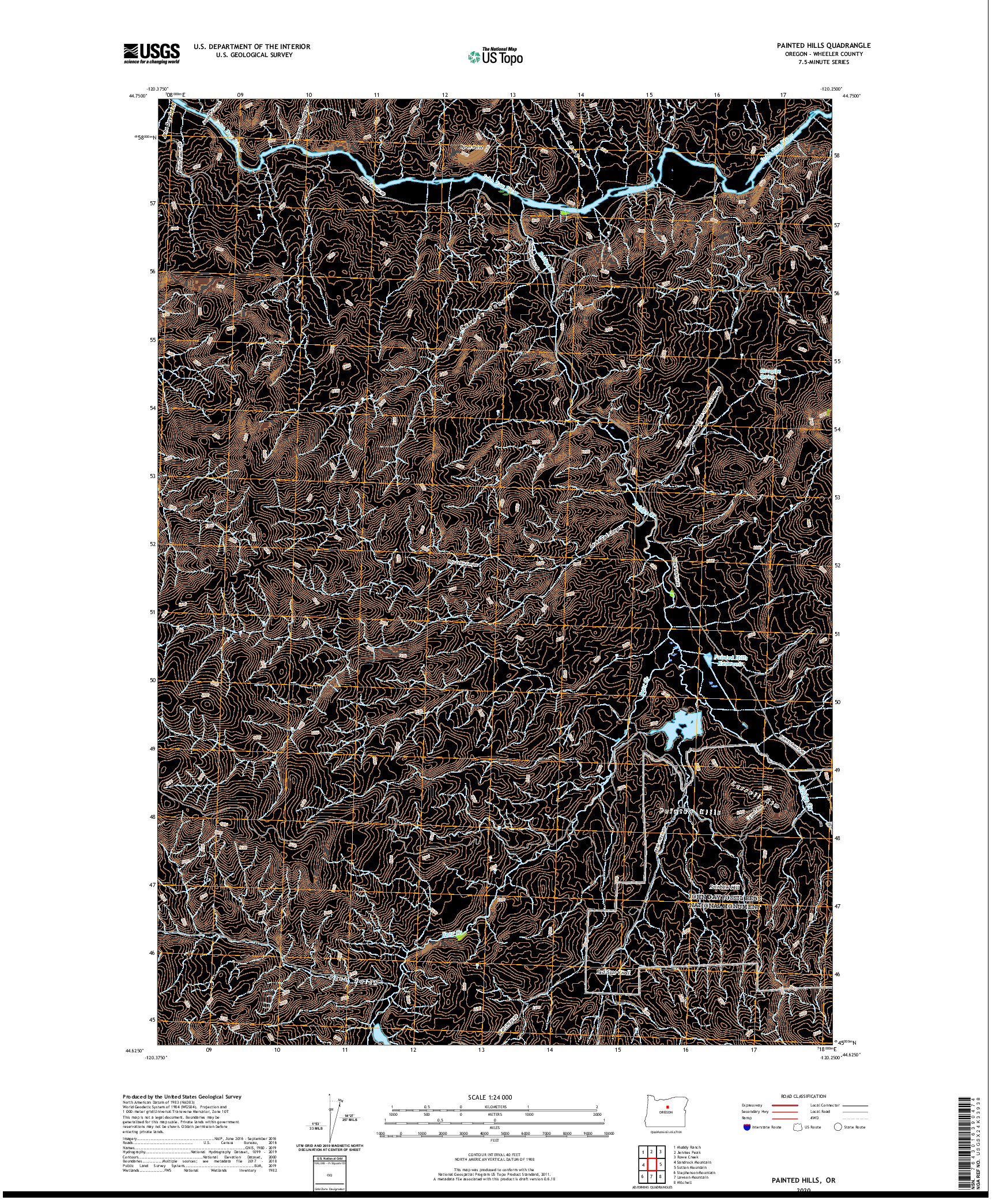 USGS US TOPO 7.5-MINUTE MAP FOR PAINTED HILLS, OR 2020