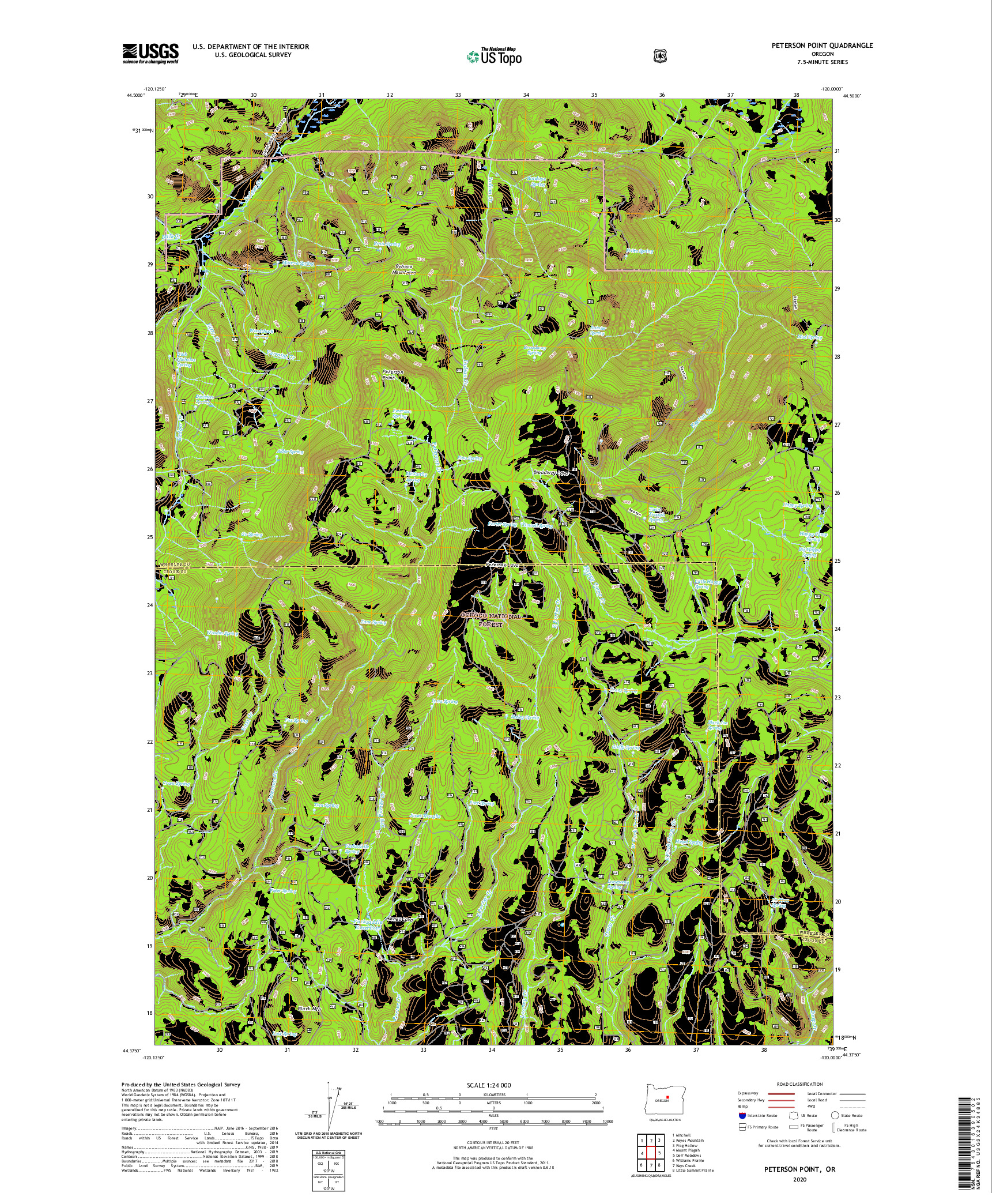 USGS US TOPO 7.5-MINUTE MAP FOR PETERSON POINT, OR 2020