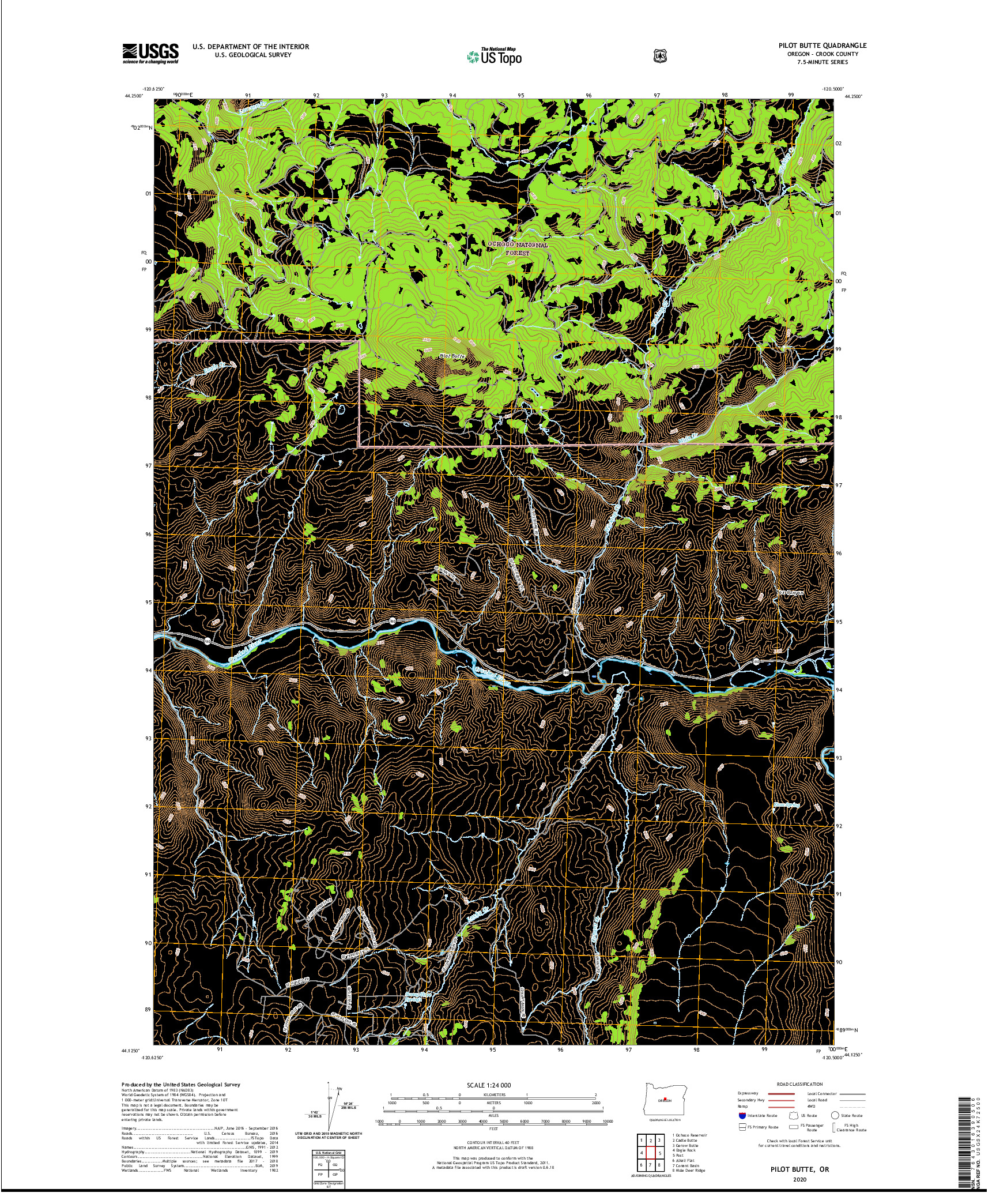 USGS US TOPO 7.5-MINUTE MAP FOR PILOT BUTTE, OR 2020