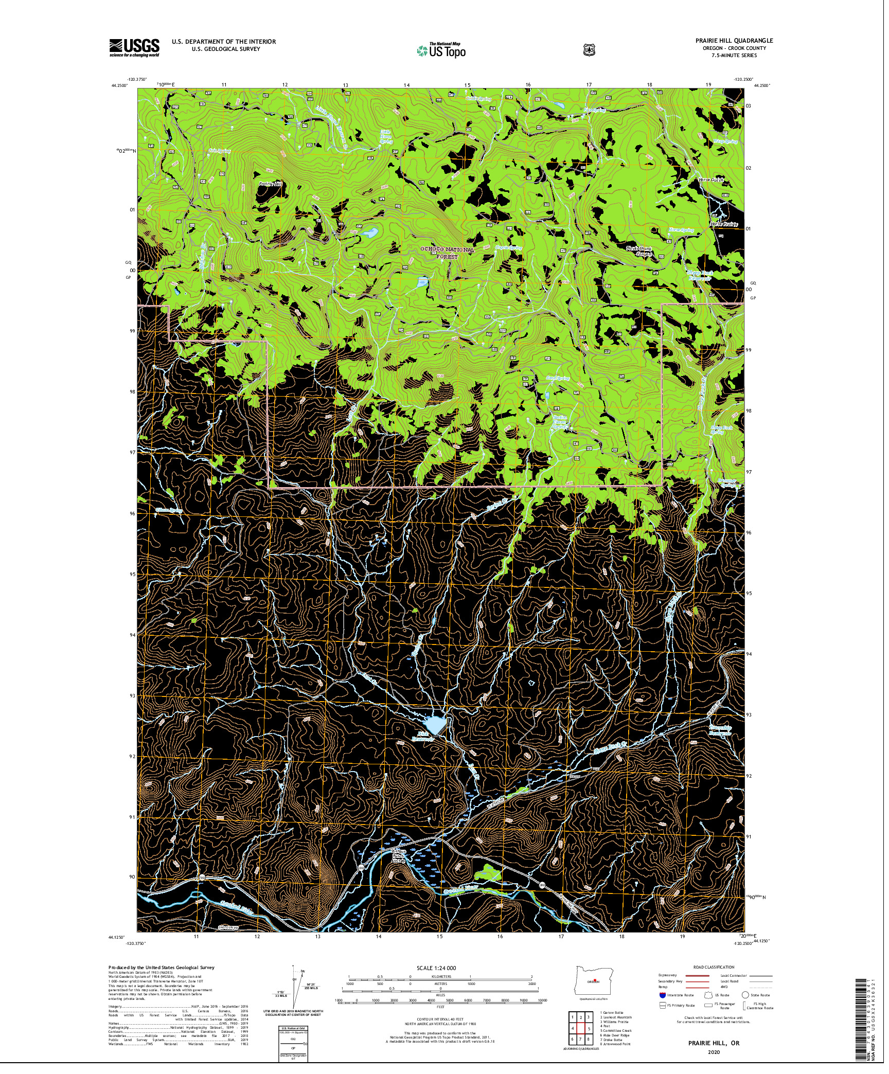 USGS US TOPO 7.5-MINUTE MAP FOR PRAIRIE HILL, OR 2020