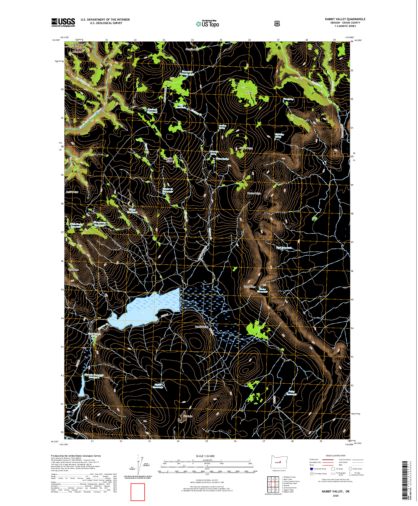 USGS US TOPO 7.5-MINUTE MAP FOR RABBIT VALLEY, OR 2020