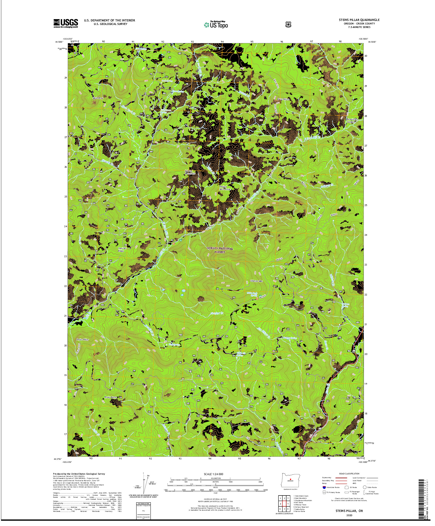 USGS US TOPO 7.5-MINUTE MAP FOR STEINS PILLAR, OR 2020