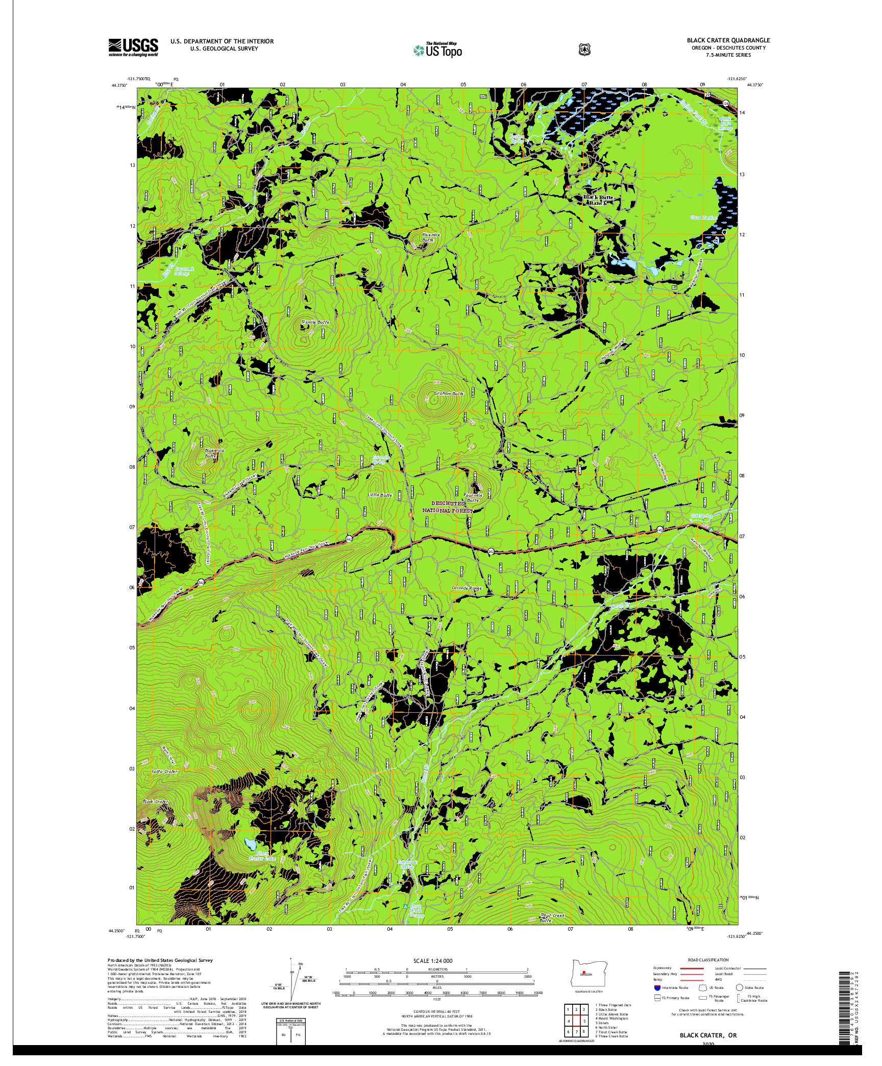 USGS US TOPO 7.5-MINUTE MAP FOR BLACK CRATER, OR 2020