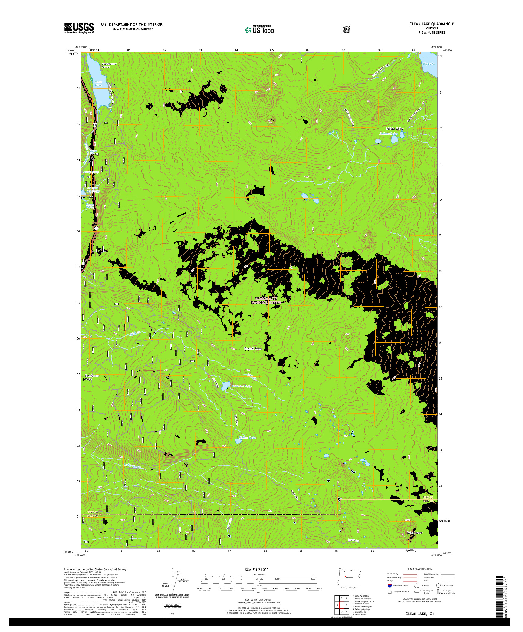 USGS US TOPO 7.5-MINUTE MAP FOR CLEAR LAKE, OR 2020