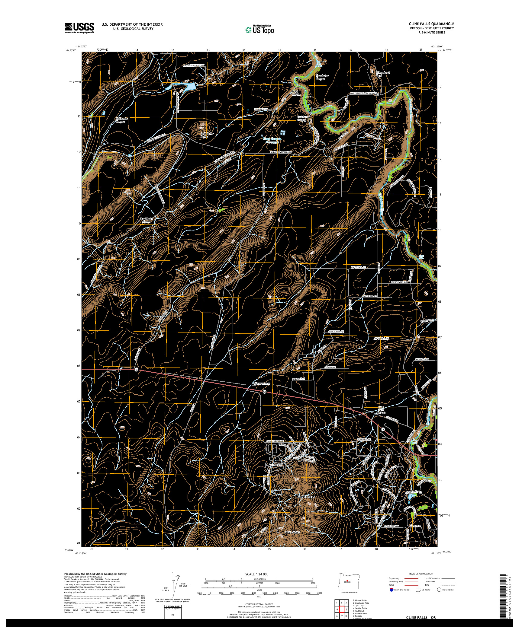 USGS US TOPO 7.5-MINUTE MAP FOR CLINE FALLS, OR 2020