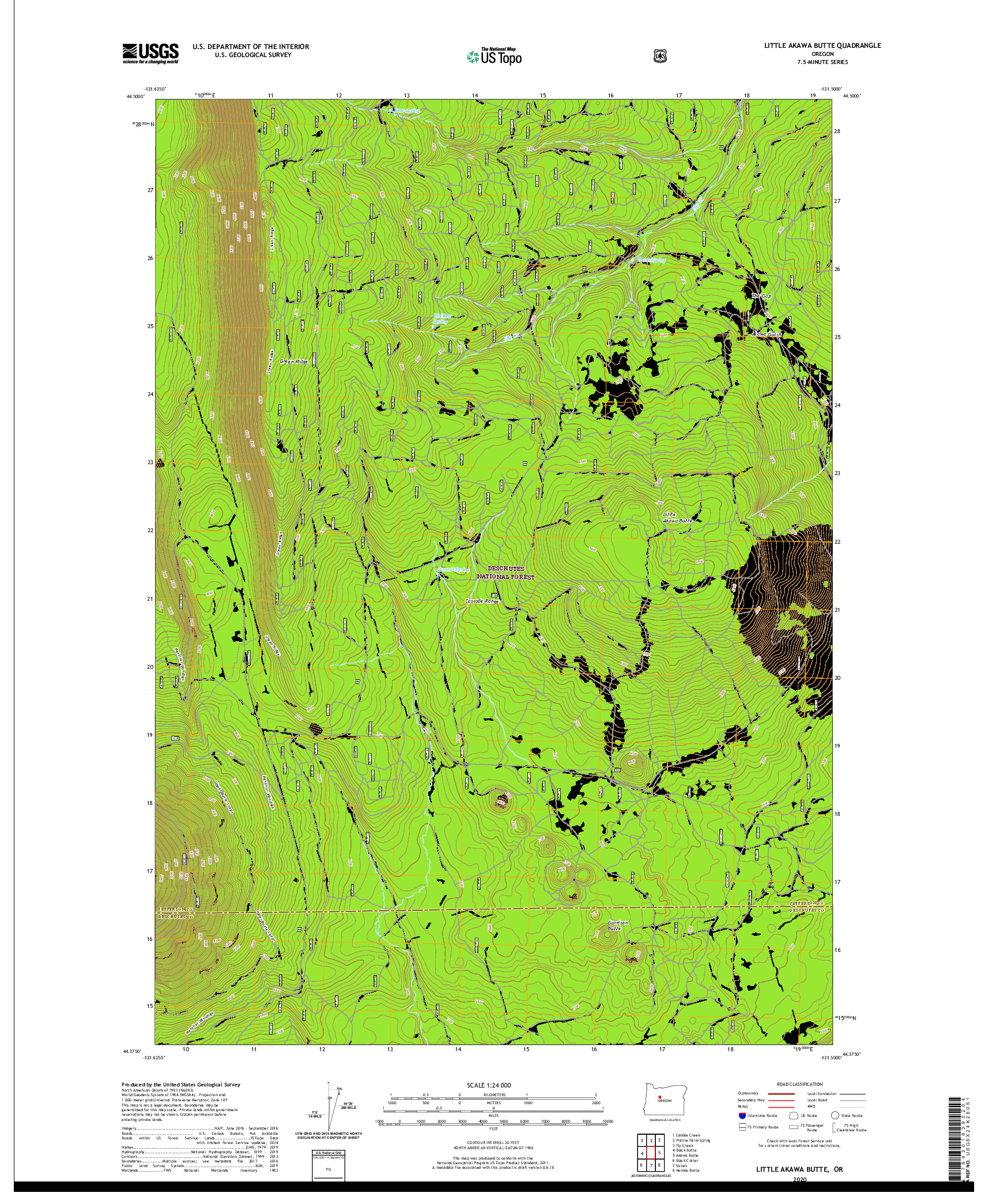USGS US TOPO 7.5-MINUTE MAP FOR LITTLE AKAWA BUTTE, OR 2020