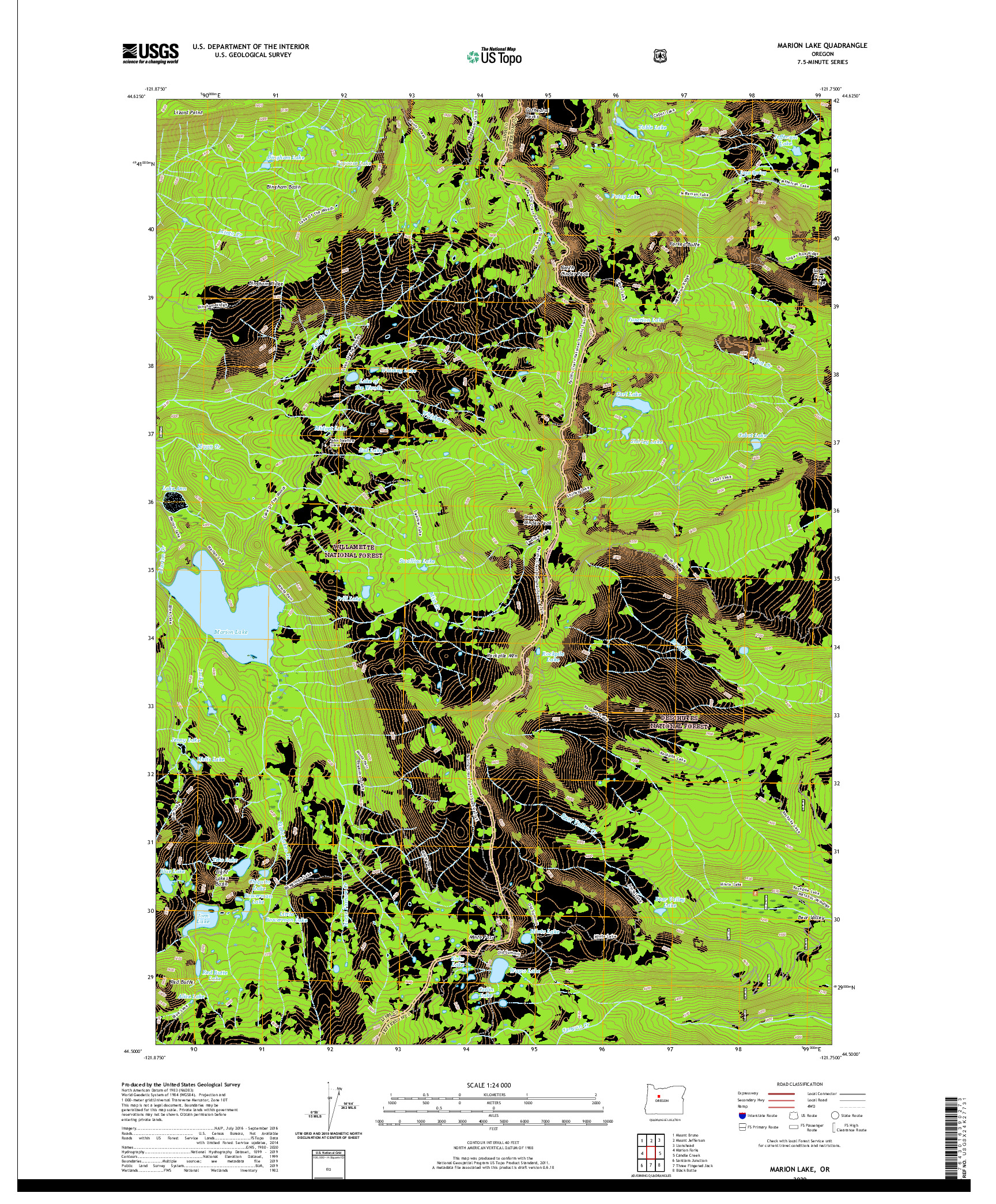 USGS US TOPO 7.5-MINUTE MAP FOR MARION LAKE, OR 2020