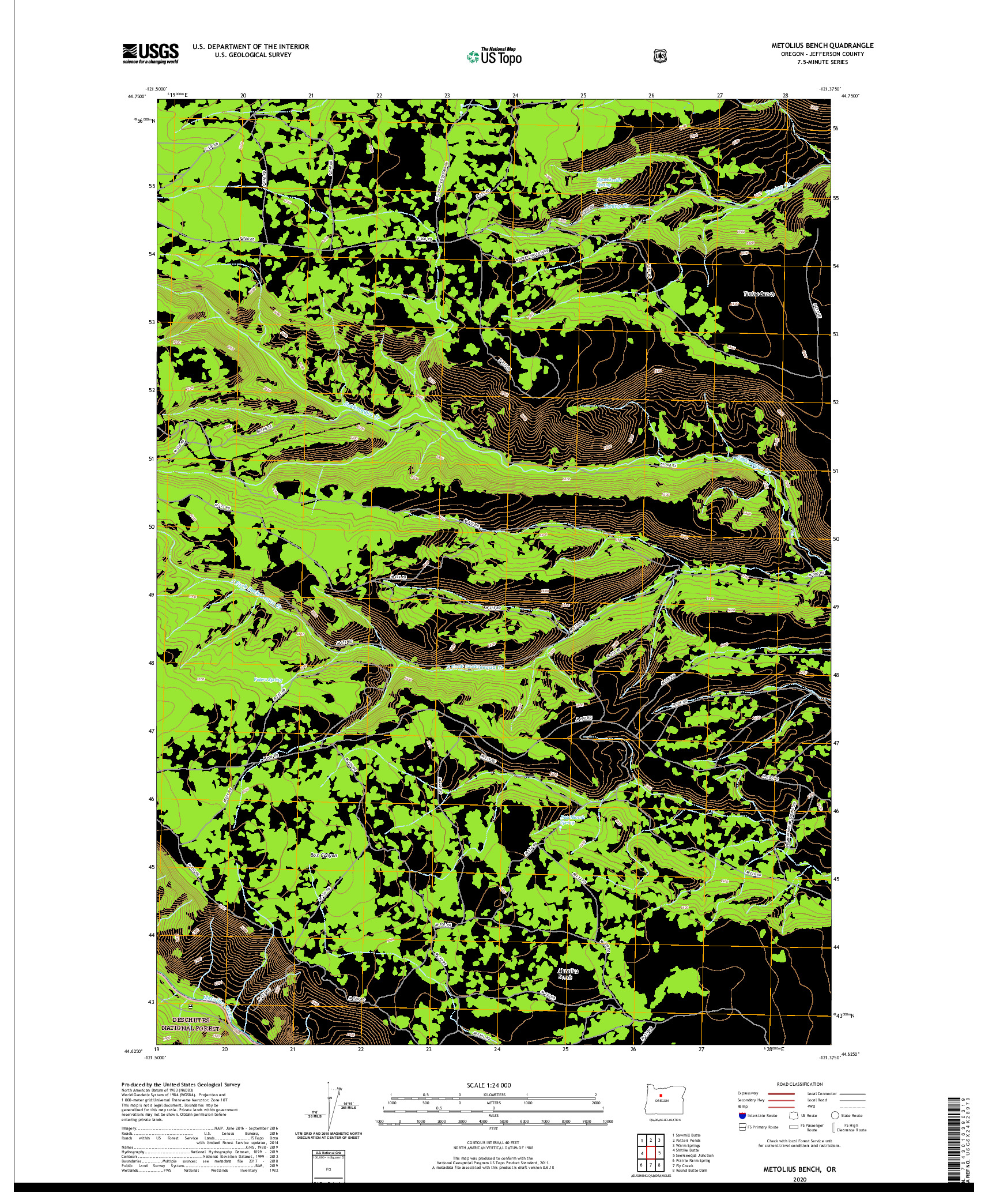 USGS US TOPO 7.5-MINUTE MAP FOR METOLIUS BENCH, OR 2020