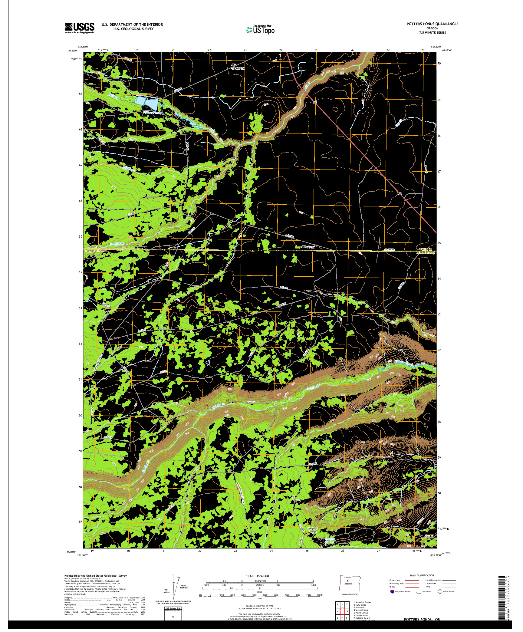 USGS US TOPO 7.5-MINUTE MAP FOR POTTERS PONDS, OR 2020