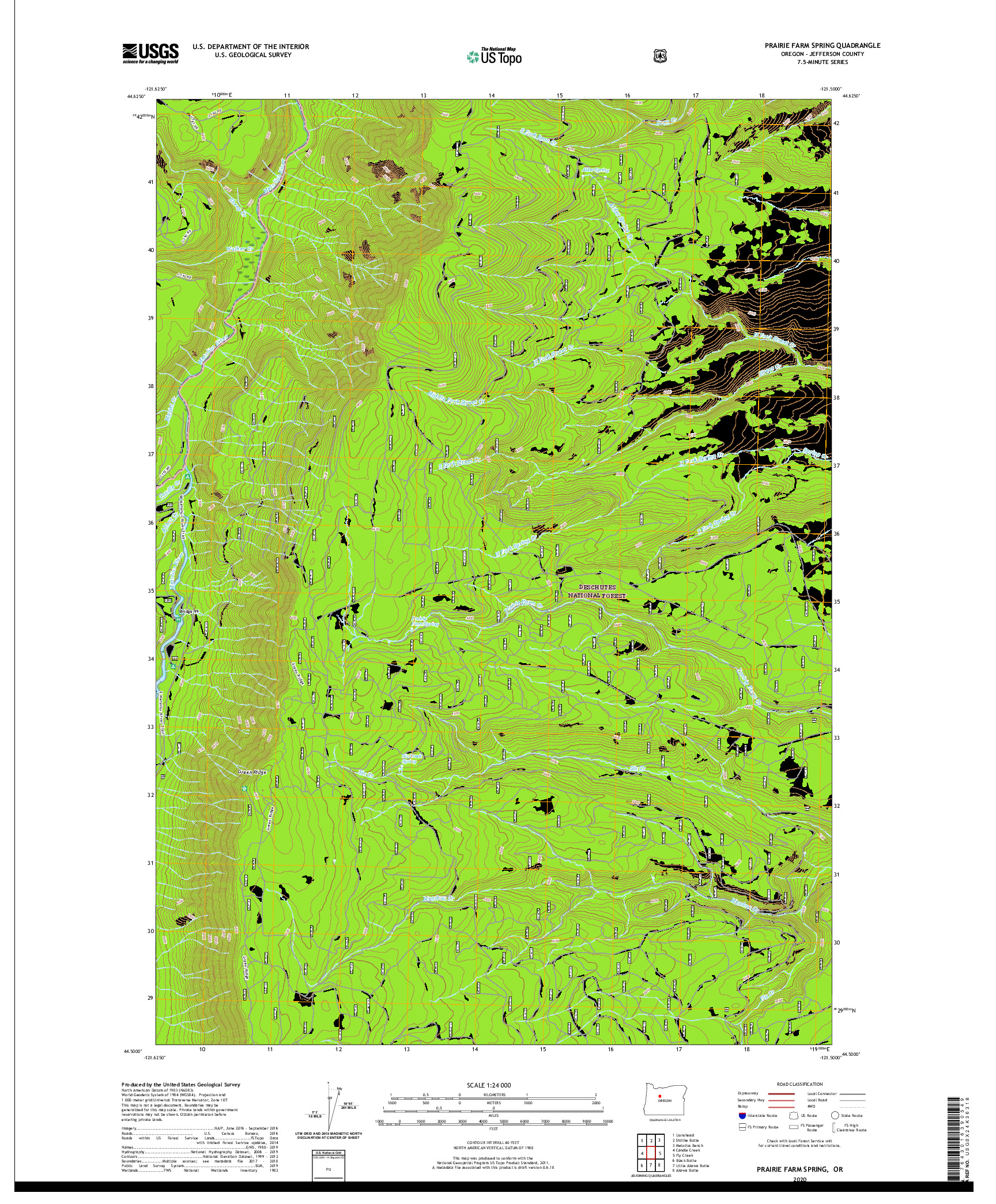 USGS US TOPO 7.5-MINUTE MAP FOR PRAIRIE FARM SPRING, OR 2020