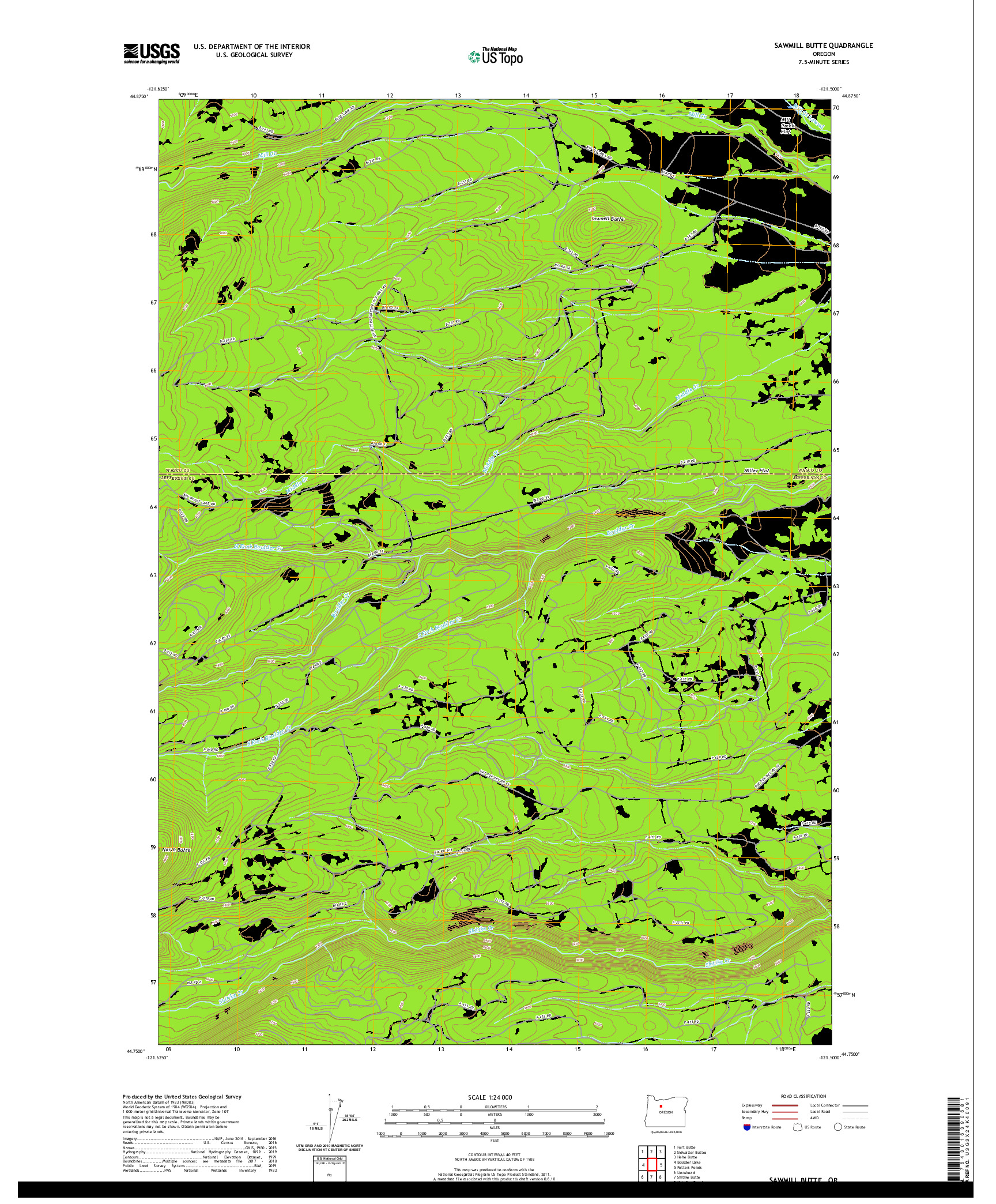 USGS US TOPO 7.5-MINUTE MAP FOR SAWMILL BUTTE, OR 2020