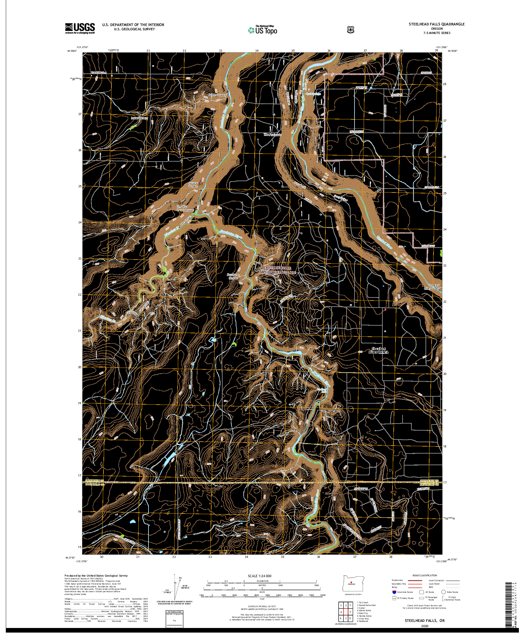 USGS US TOPO 7.5-MINUTE MAP FOR STEELHEAD FALLS, OR 2020