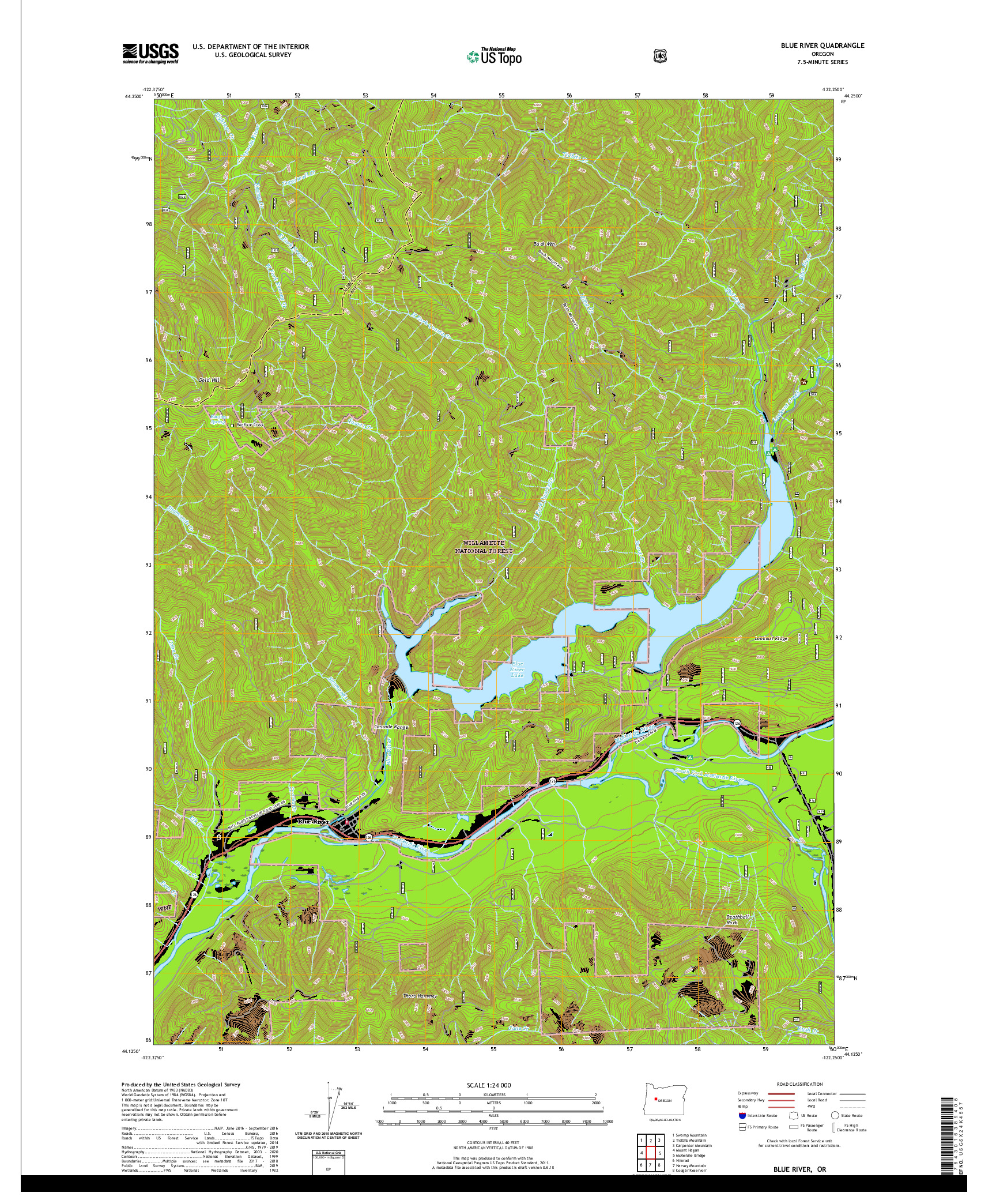USGS US TOPO 7.5-MINUTE MAP FOR BLUE RIVER, OR 2020