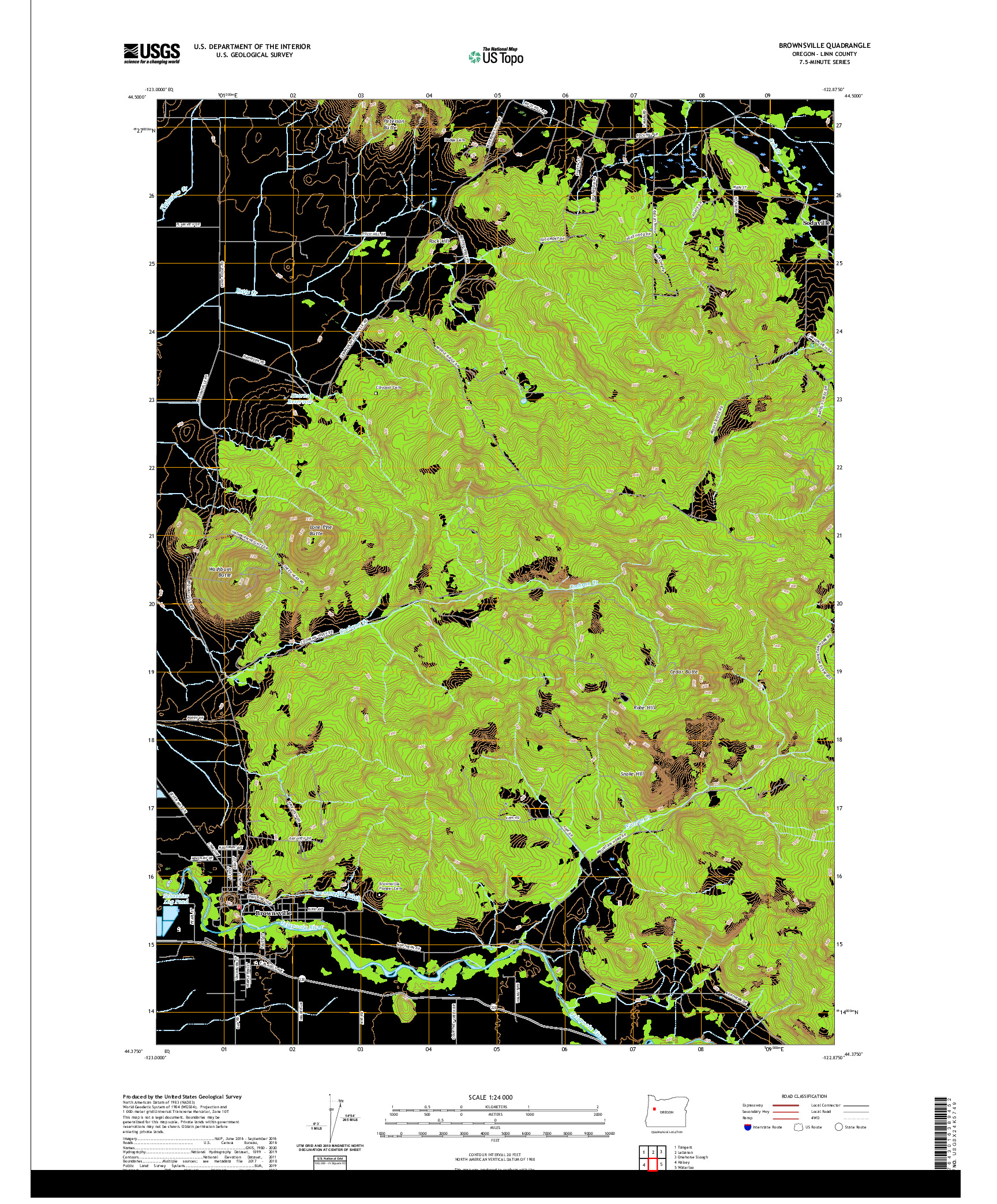 USGS US TOPO 7.5-MINUTE MAP FOR BROWNSVILLE, OR 2020