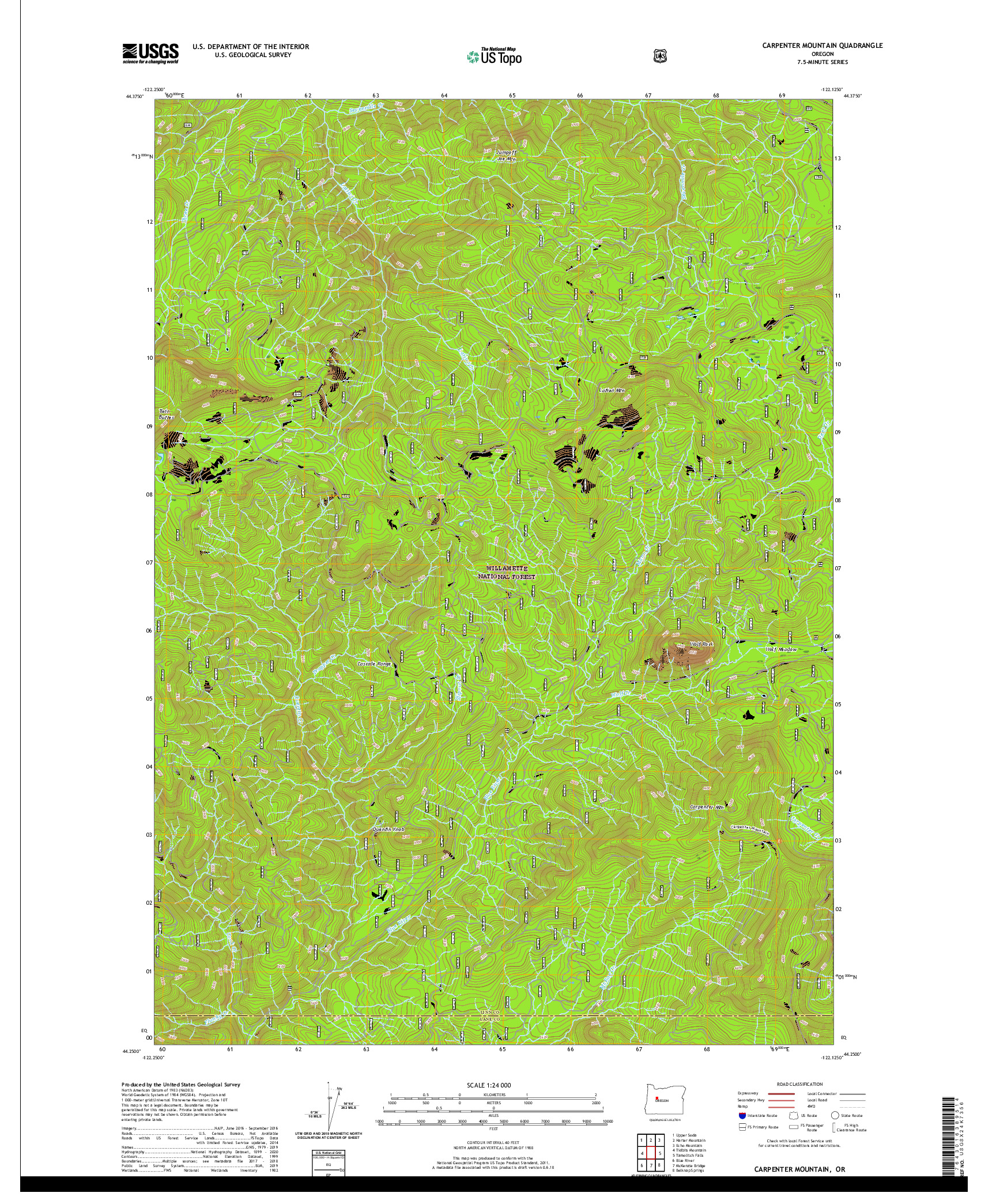 USGS US TOPO 7.5-MINUTE MAP FOR CARPENTER MOUNTAIN, OR 2020