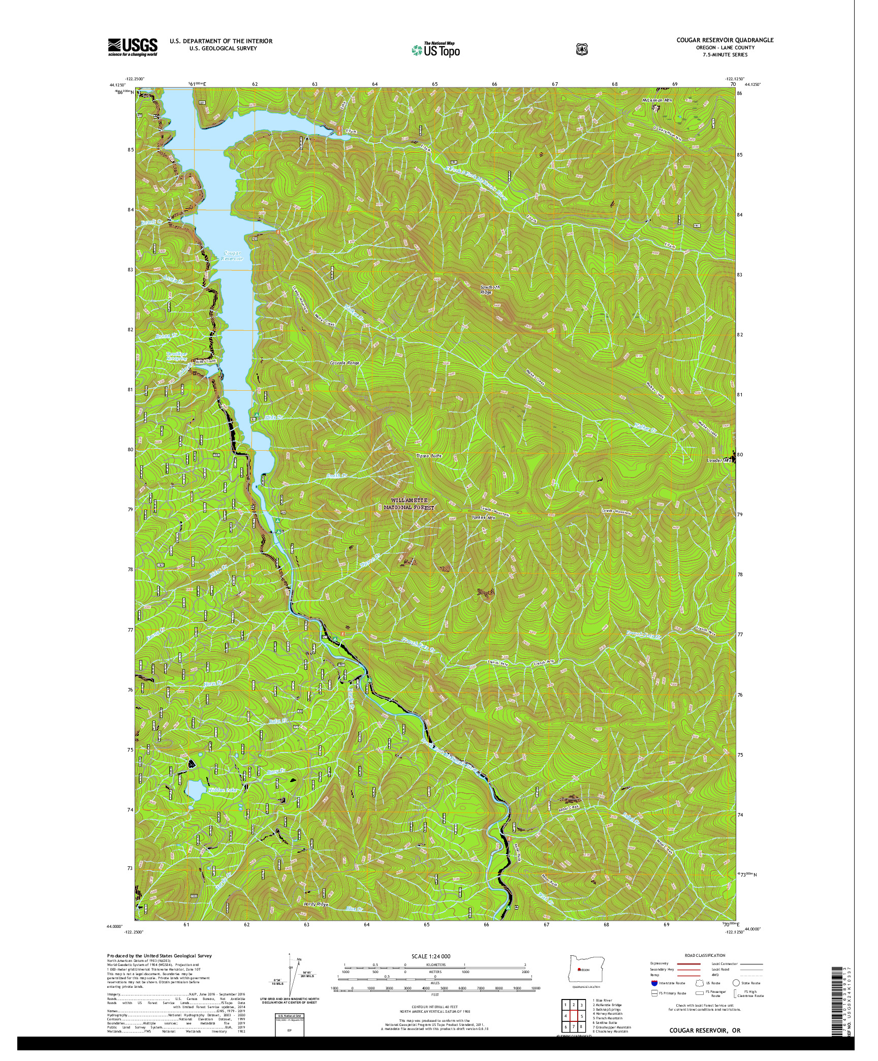 USGS US TOPO 7.5-MINUTE MAP FOR COUGAR RESERVOIR, OR 2020