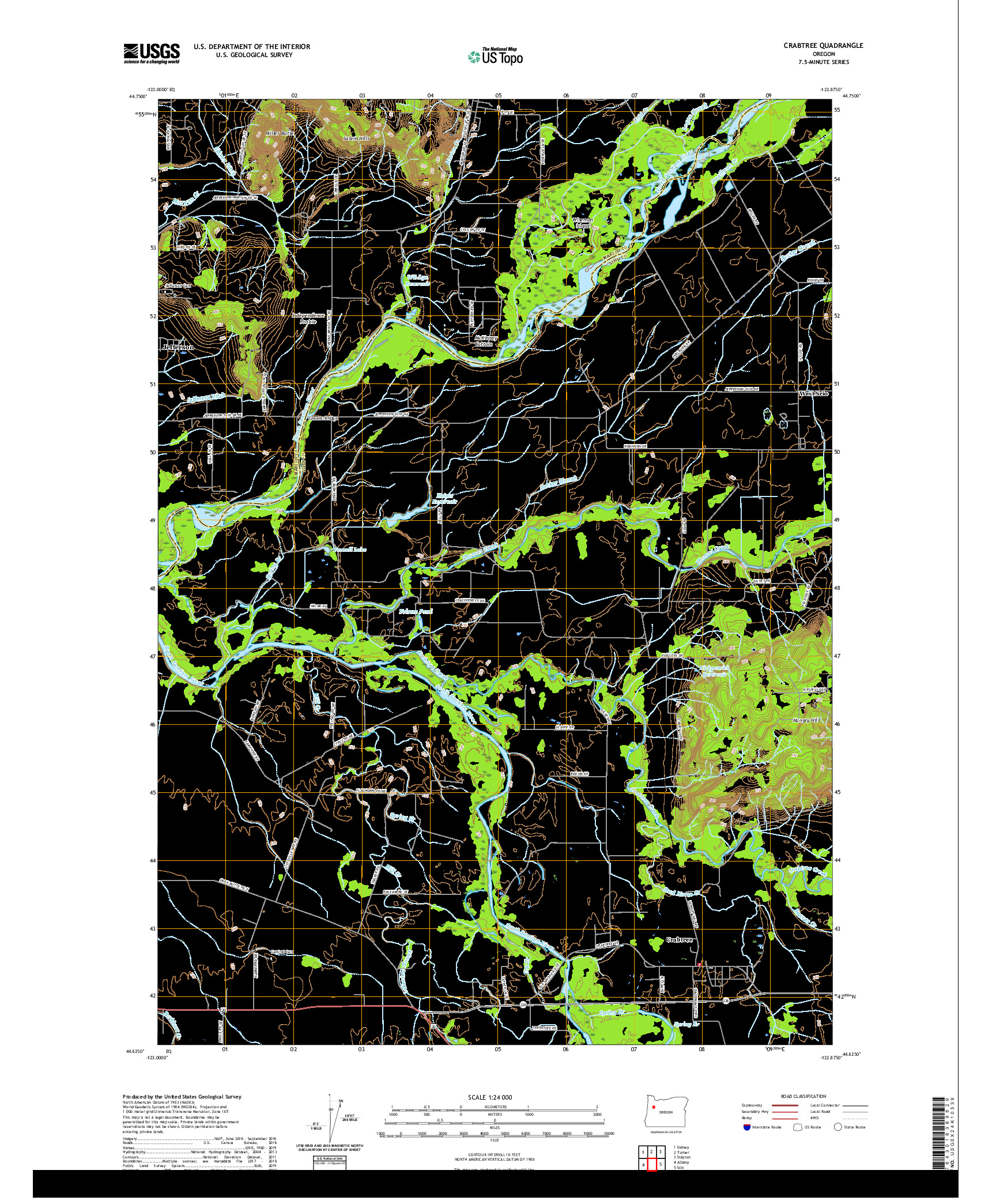 USGS US TOPO 7.5-MINUTE MAP FOR CRABTREE, OR 2020