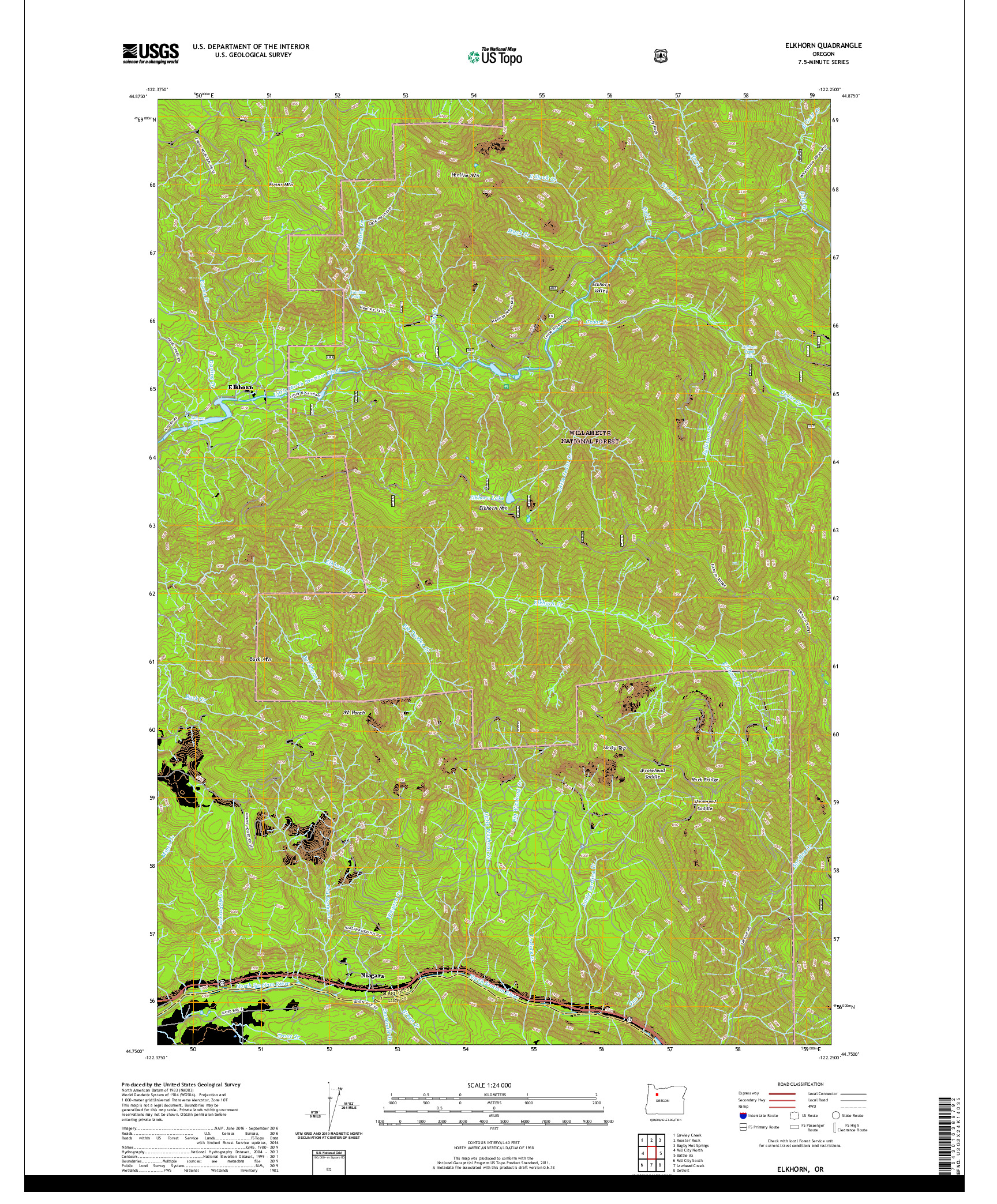 USGS US TOPO 7.5-MINUTE MAP FOR ELKHORN, OR 2020