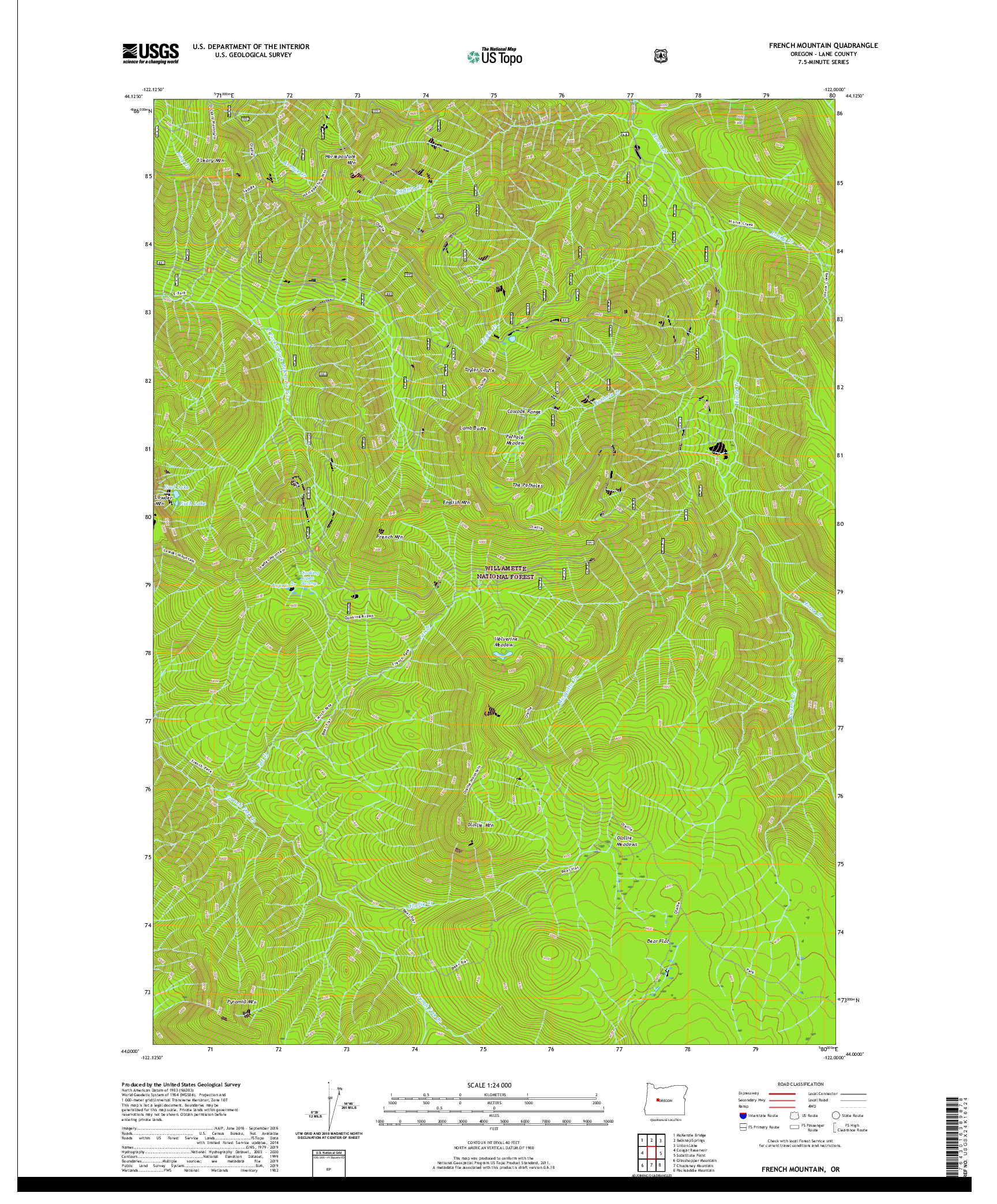 USGS US TOPO 7.5-MINUTE MAP FOR FRENCH MOUNTAIN, OR 2020