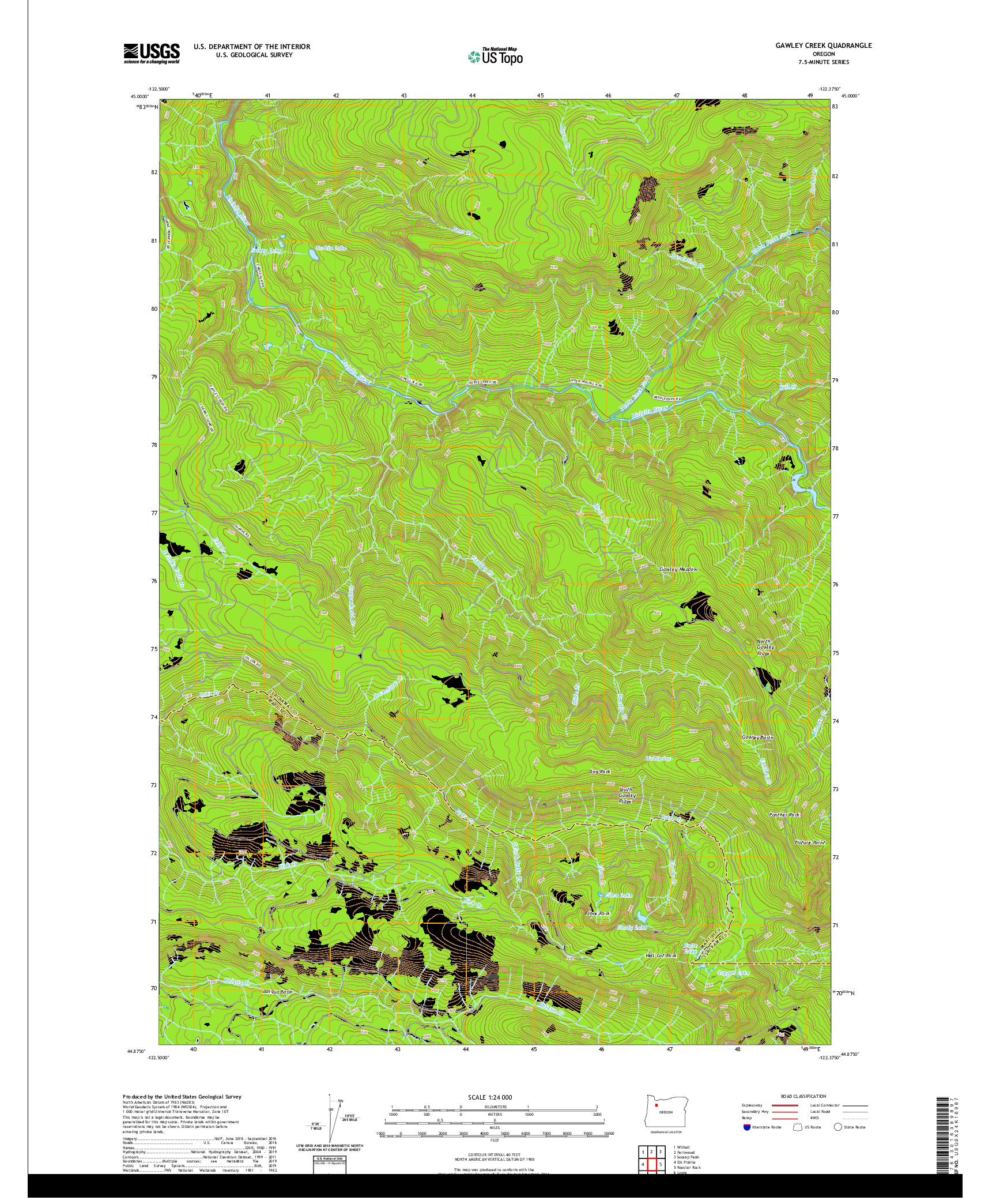 USGS US TOPO 7.5-MINUTE MAP FOR GAWLEY CREEK, OR 2020