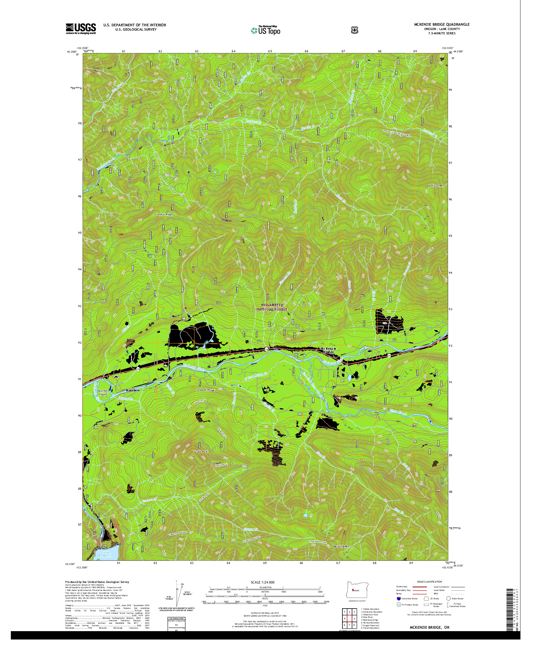 USGS US TOPO 7.5-MINUTE MAP FOR MCKENZIE BRIDGE, OR 2020