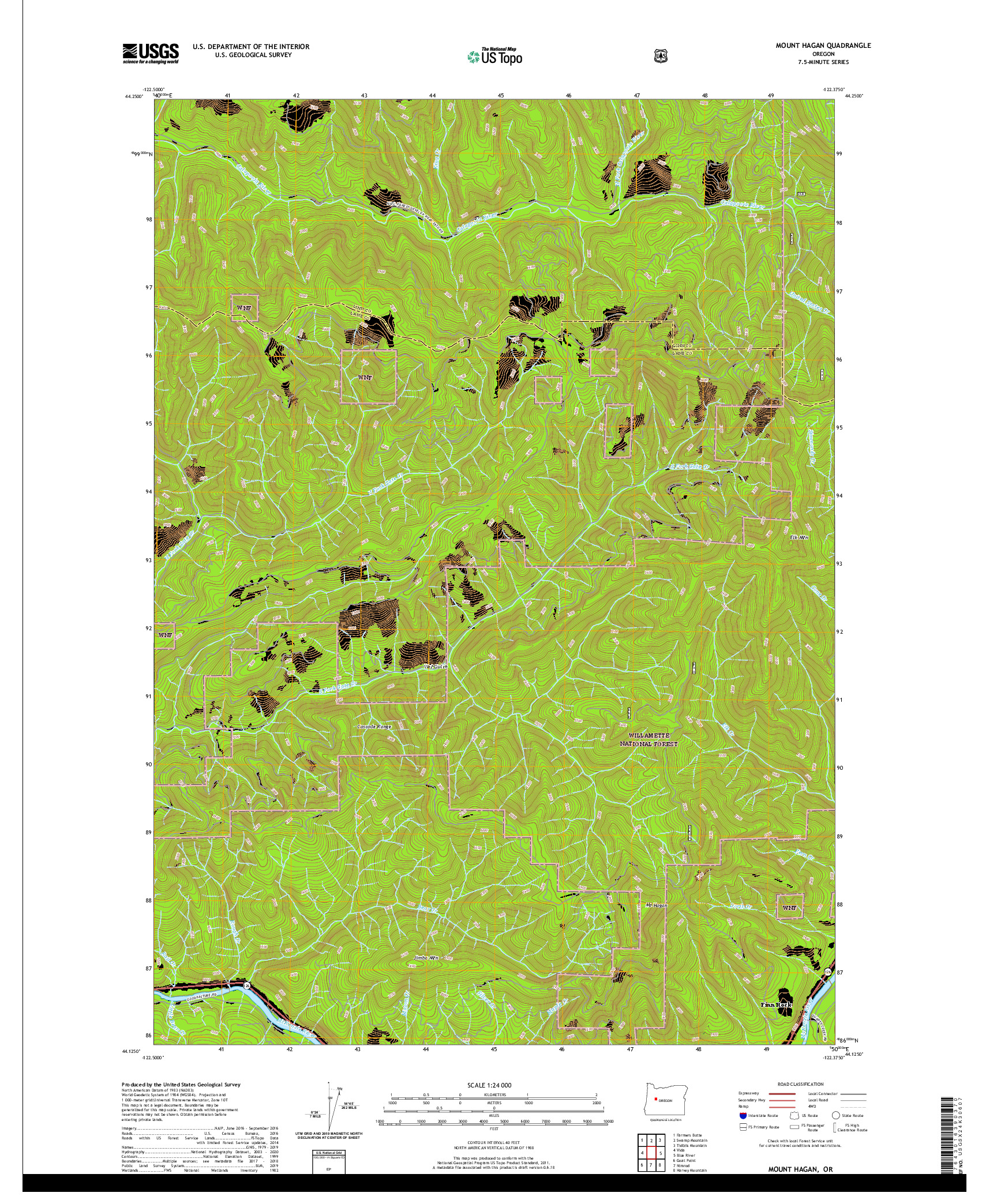 USGS US TOPO 7.5-MINUTE MAP FOR MOUNT HAGAN, OR 2020