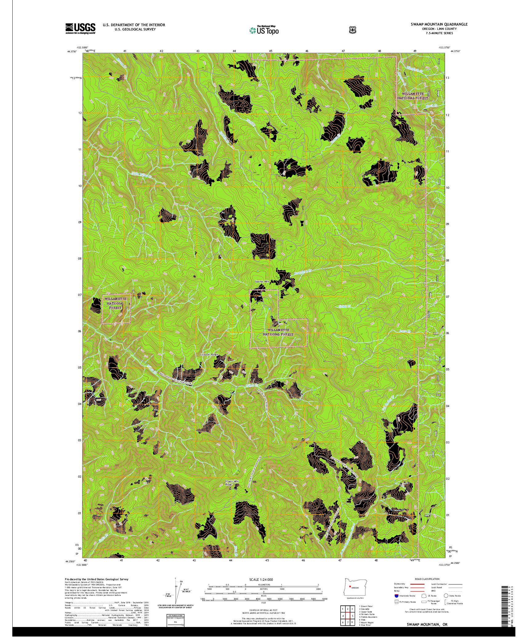 USGS US TOPO 7.5-MINUTE MAP FOR SWAMP MOUNTAIN, OR 2020