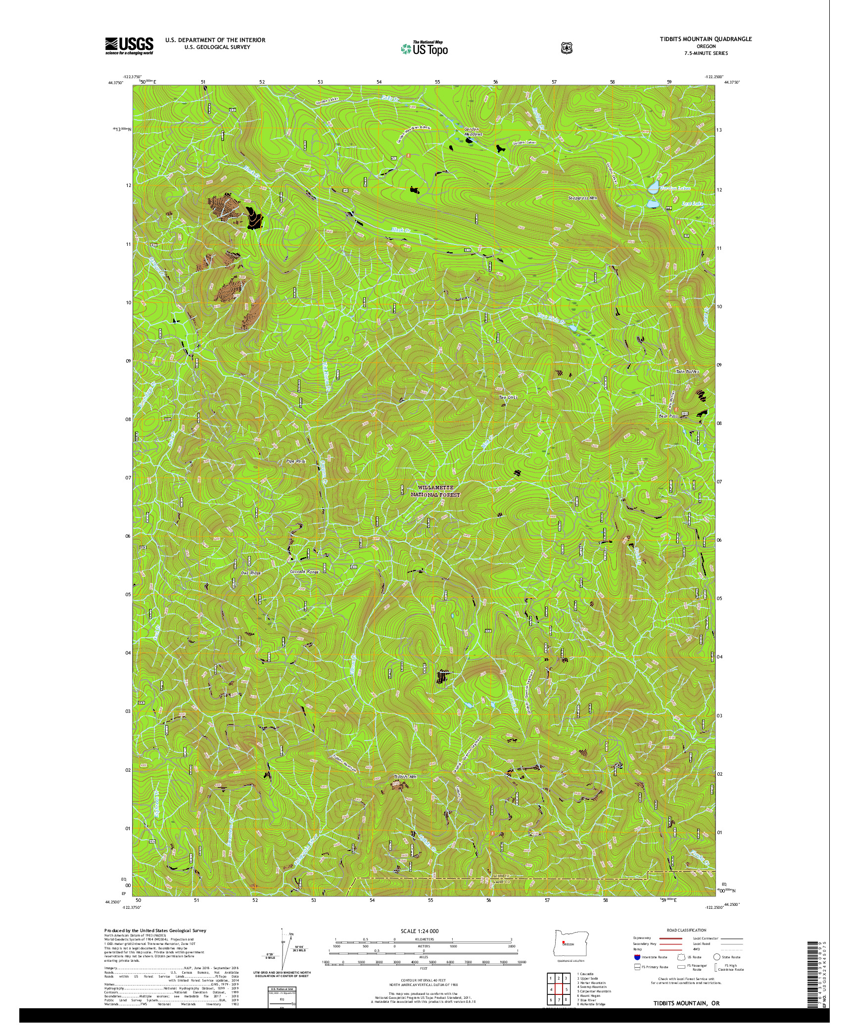 USGS US TOPO 7.5-MINUTE MAP FOR TIDBITS MOUNTAIN, OR 2020