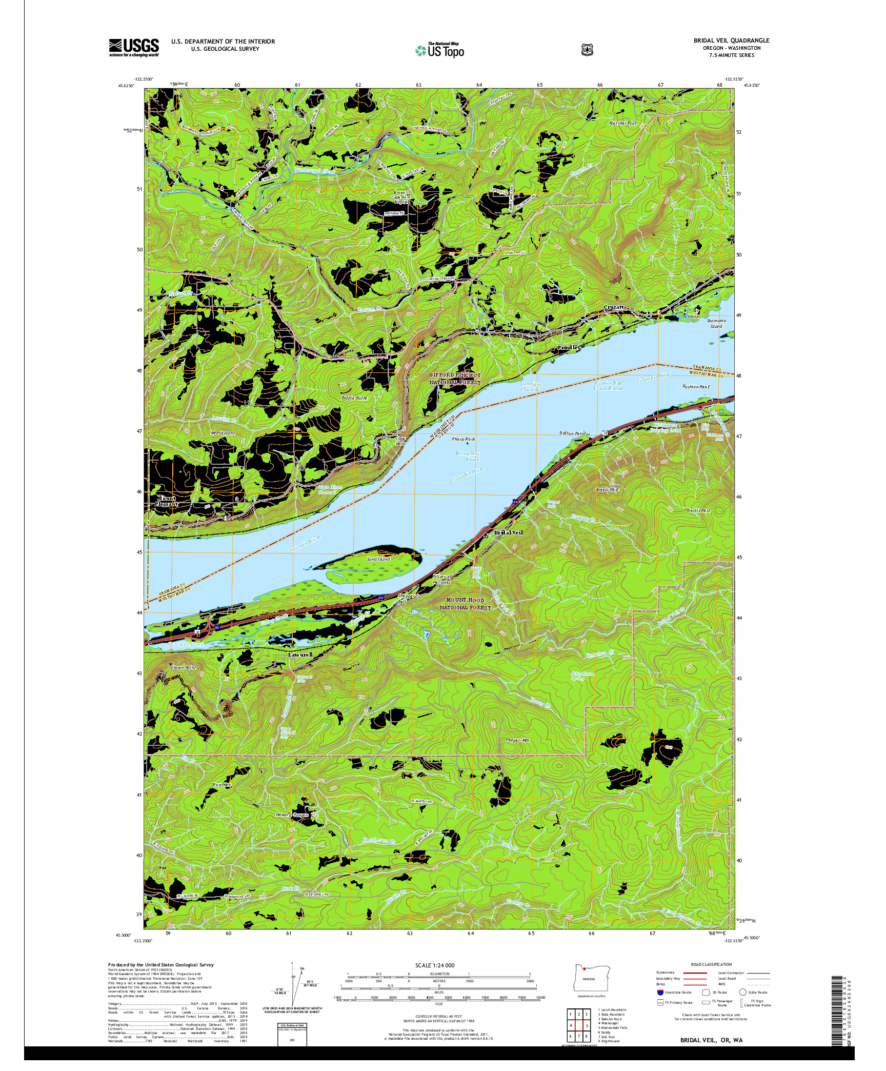 USGS US TOPO 7.5-MINUTE MAP FOR BRIDAL VEIL, OR,WA 2020