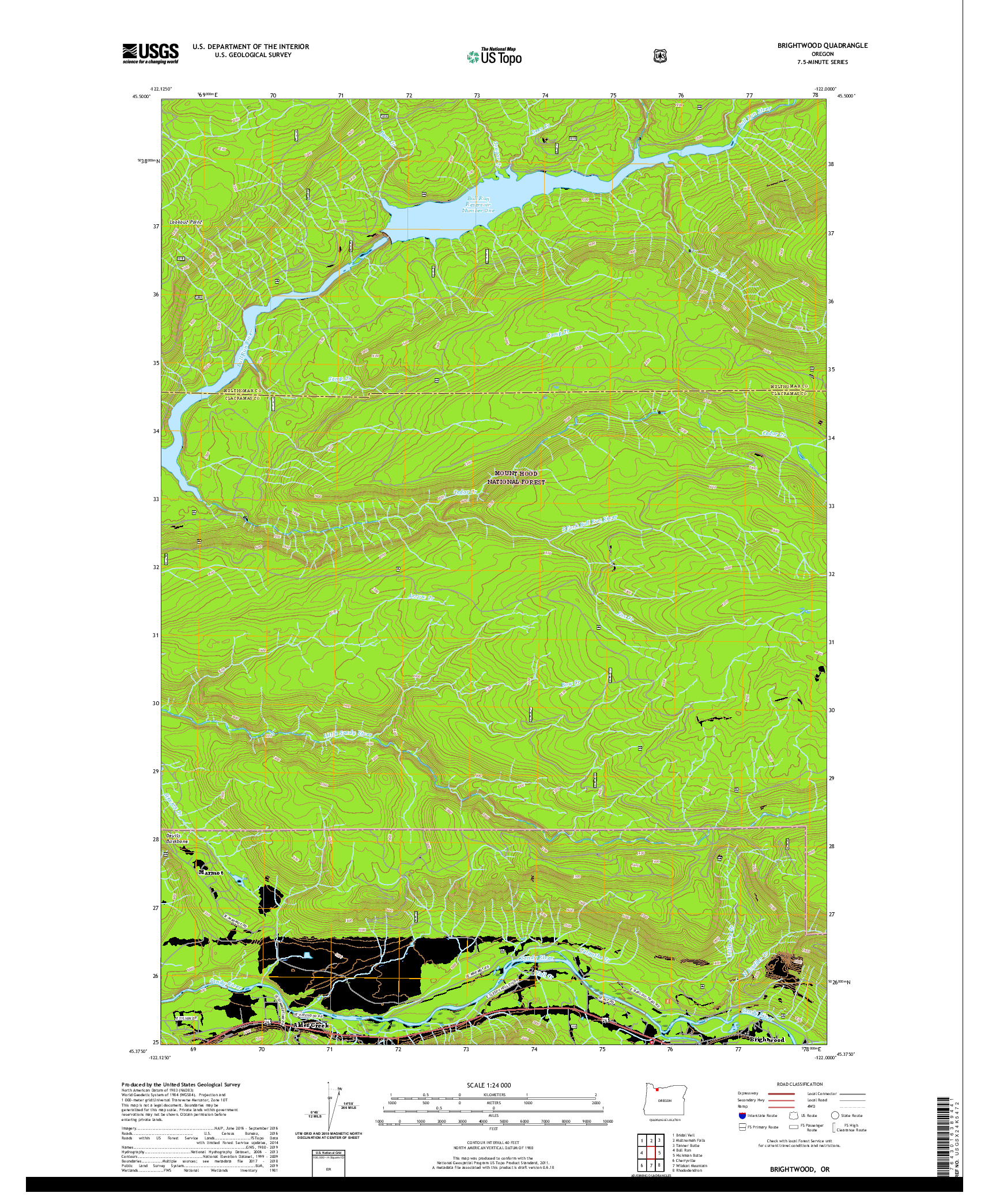 USGS US TOPO 7.5-MINUTE MAP FOR BRIGHTWOOD, OR 2020